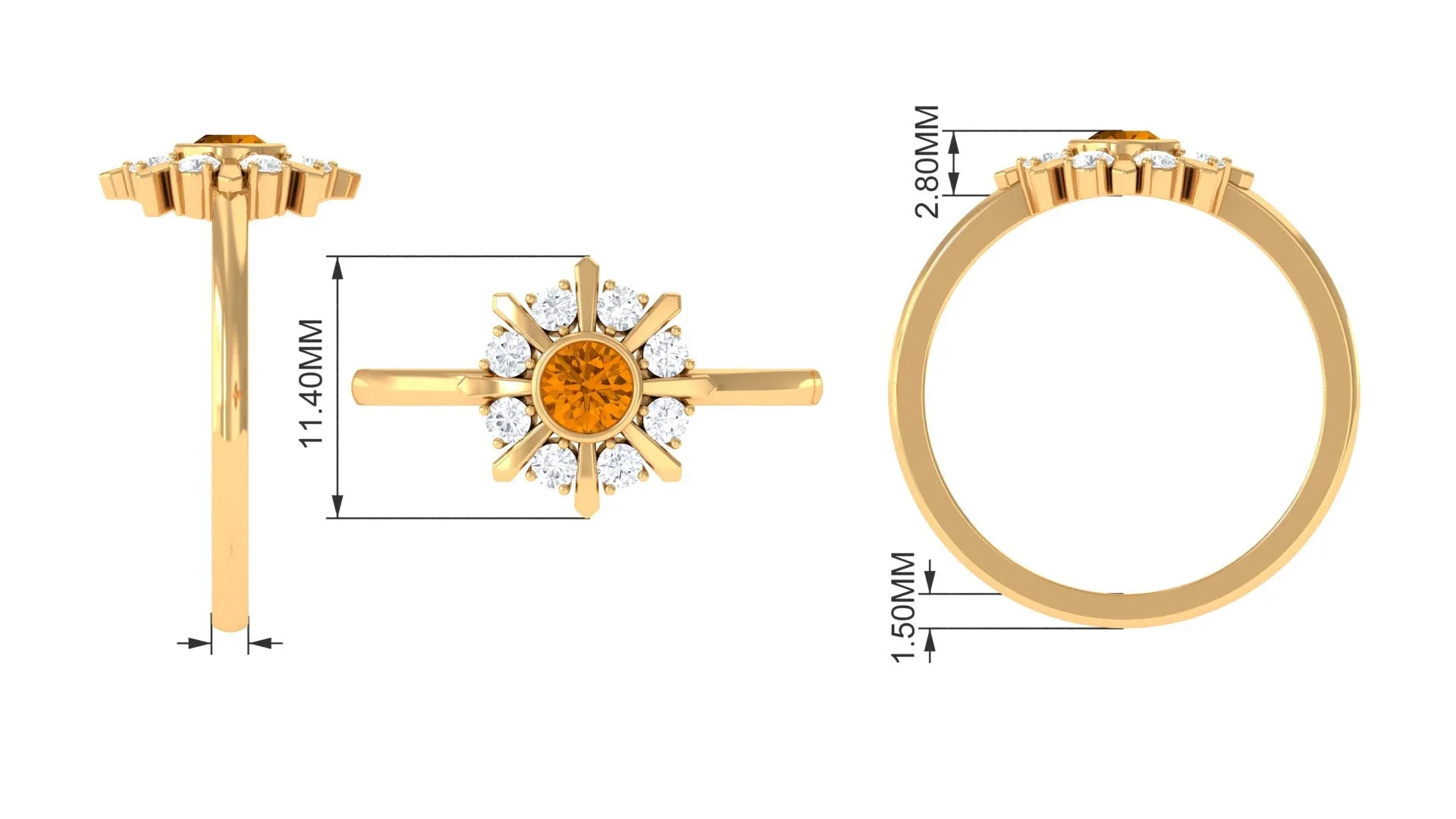 0.50 CT Citrine Statement Ring with Diamond Stones