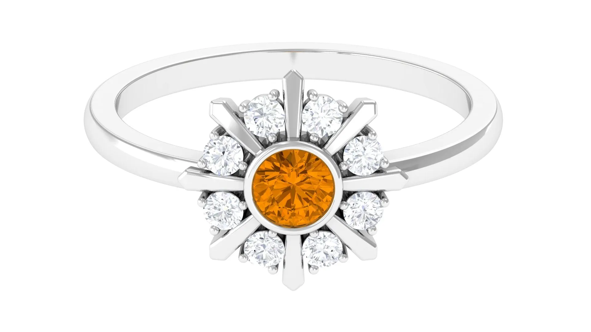 0.50 CT Citrine Statement Ring with Diamond Stones