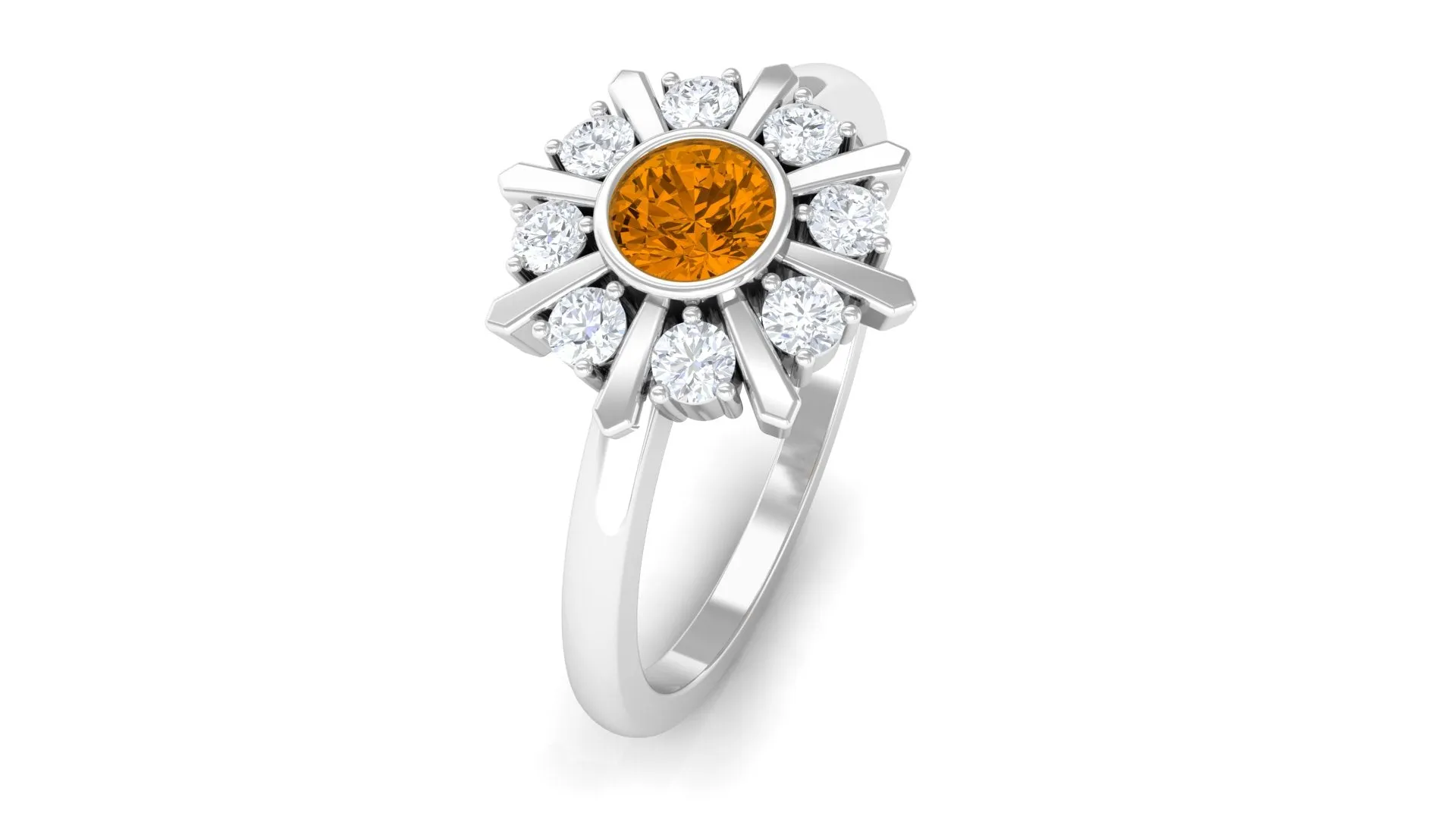 0.50 CT Citrine Statement Ring with Diamond Stones