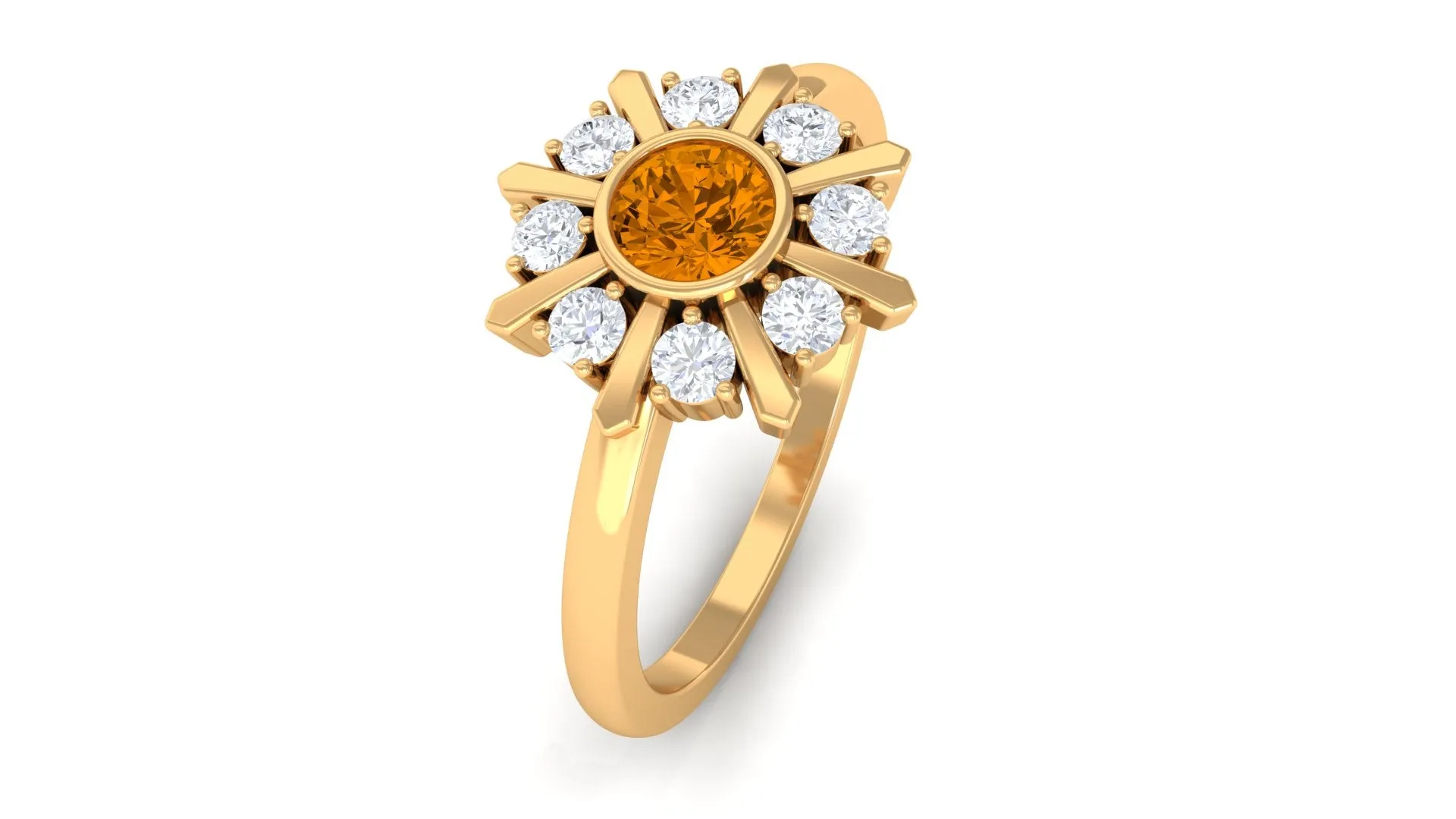 0.50 CT Citrine Statement Ring with Diamond Stones