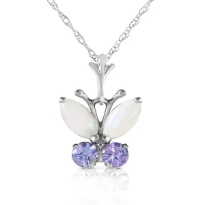 0.7 Carat 14K Solid White Gold Butterfly Necklace Opal Tanzanite