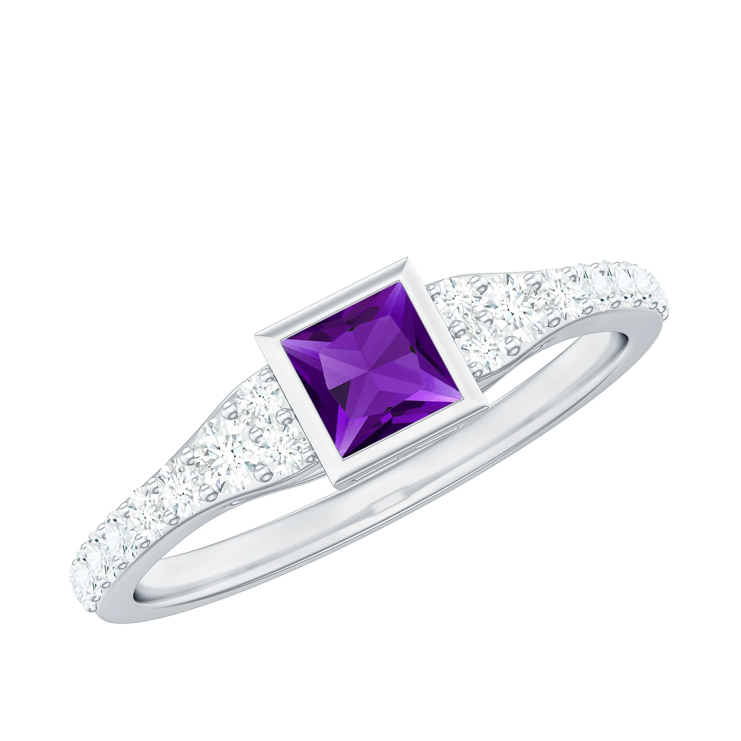 1 Carat Bezel Set Amethyst Solitaire Promise Ring with Diamond