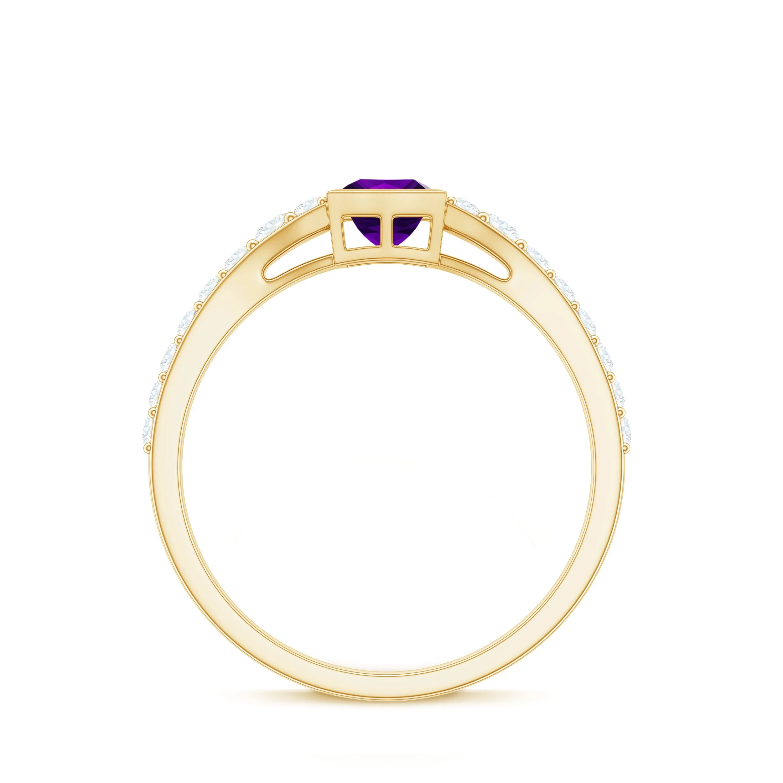 1 Carat Bezel Set Amethyst Solitaire Promise Ring with Diamond