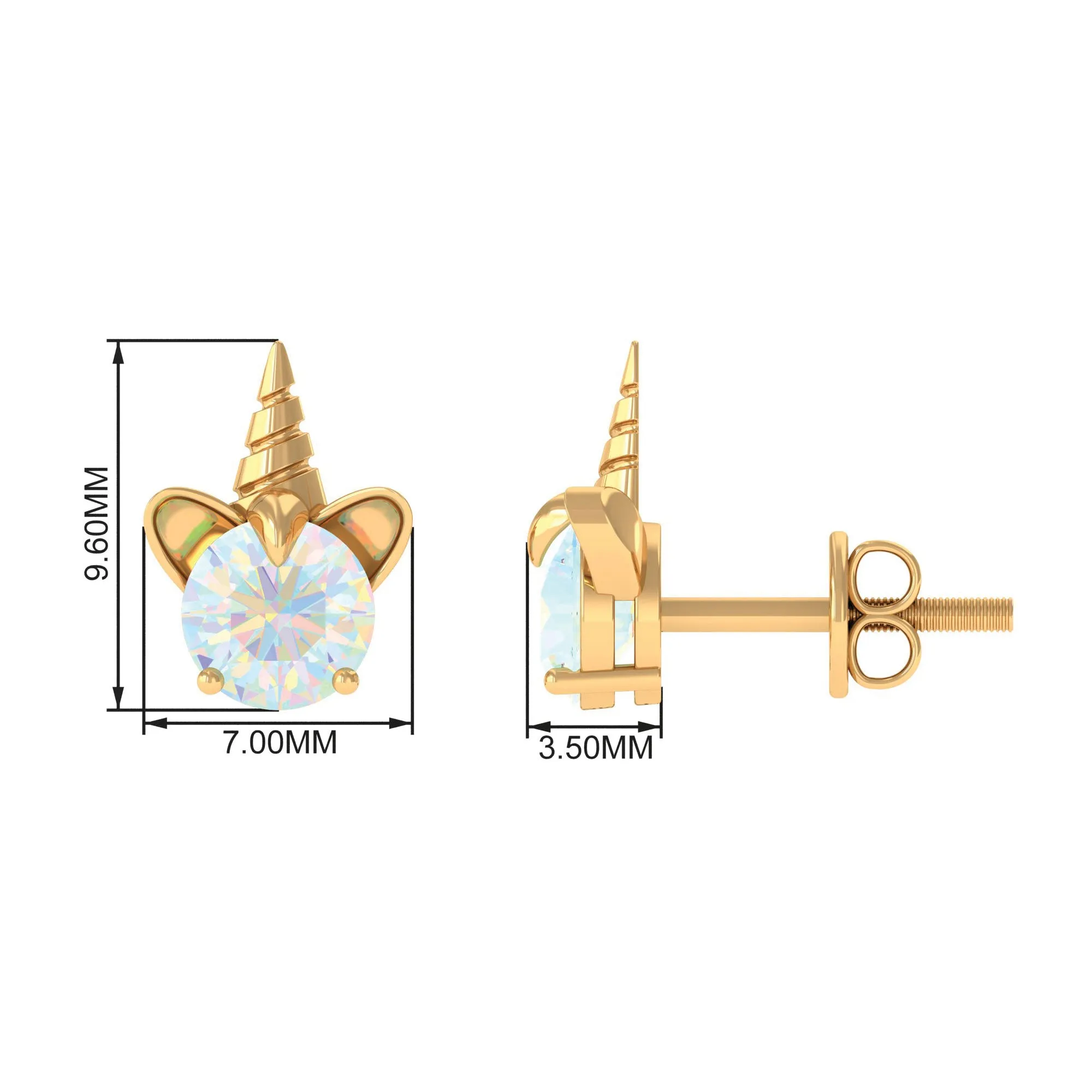 1 CT Ethiopian Opal Unicorn Solitaire Stud Earrings in Gold