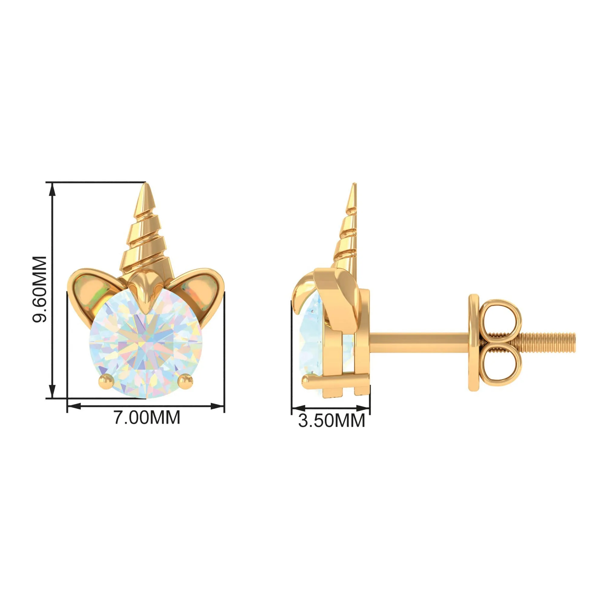 1 CT Ethiopian Opal Unicorn Solitaire Stud Earrings in Gold