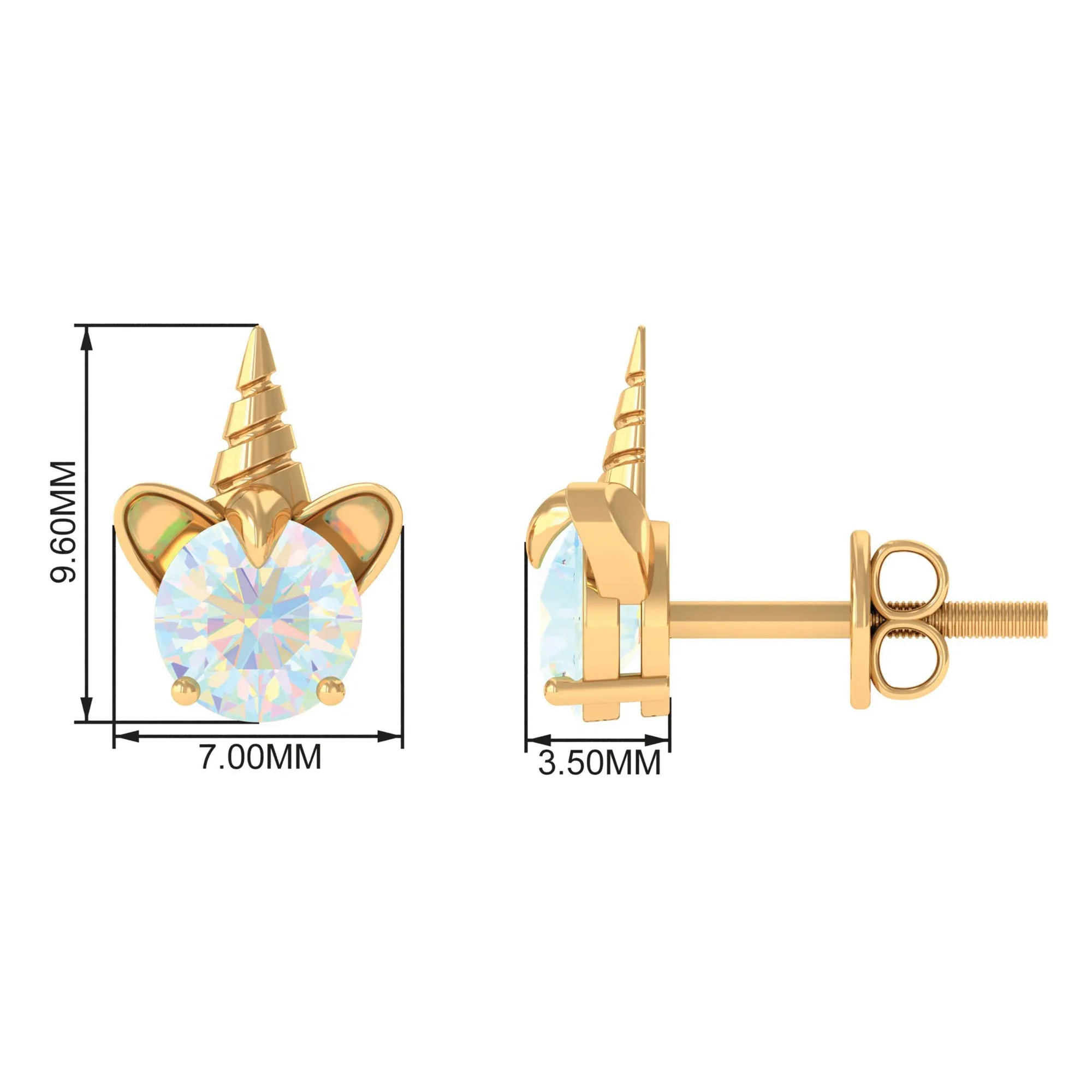 1 CT Ethiopian Opal Unicorn Solitaire Stud Earrings in Gold