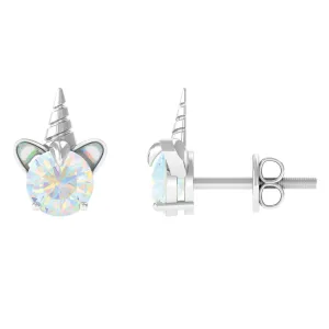 1 CT Ethiopian Opal Unicorn Solitaire Stud Earrings in Gold