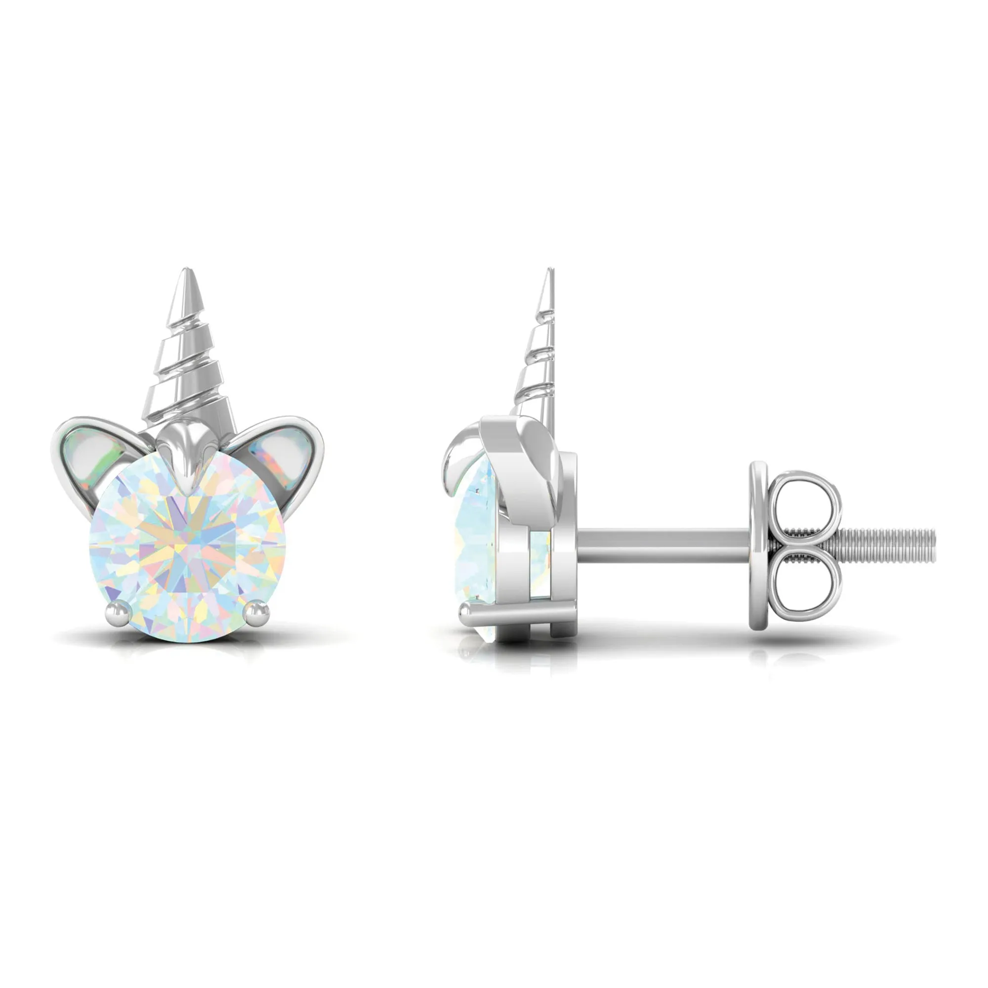 1 CT Ethiopian Opal Unicorn Solitaire Stud Earrings in Gold