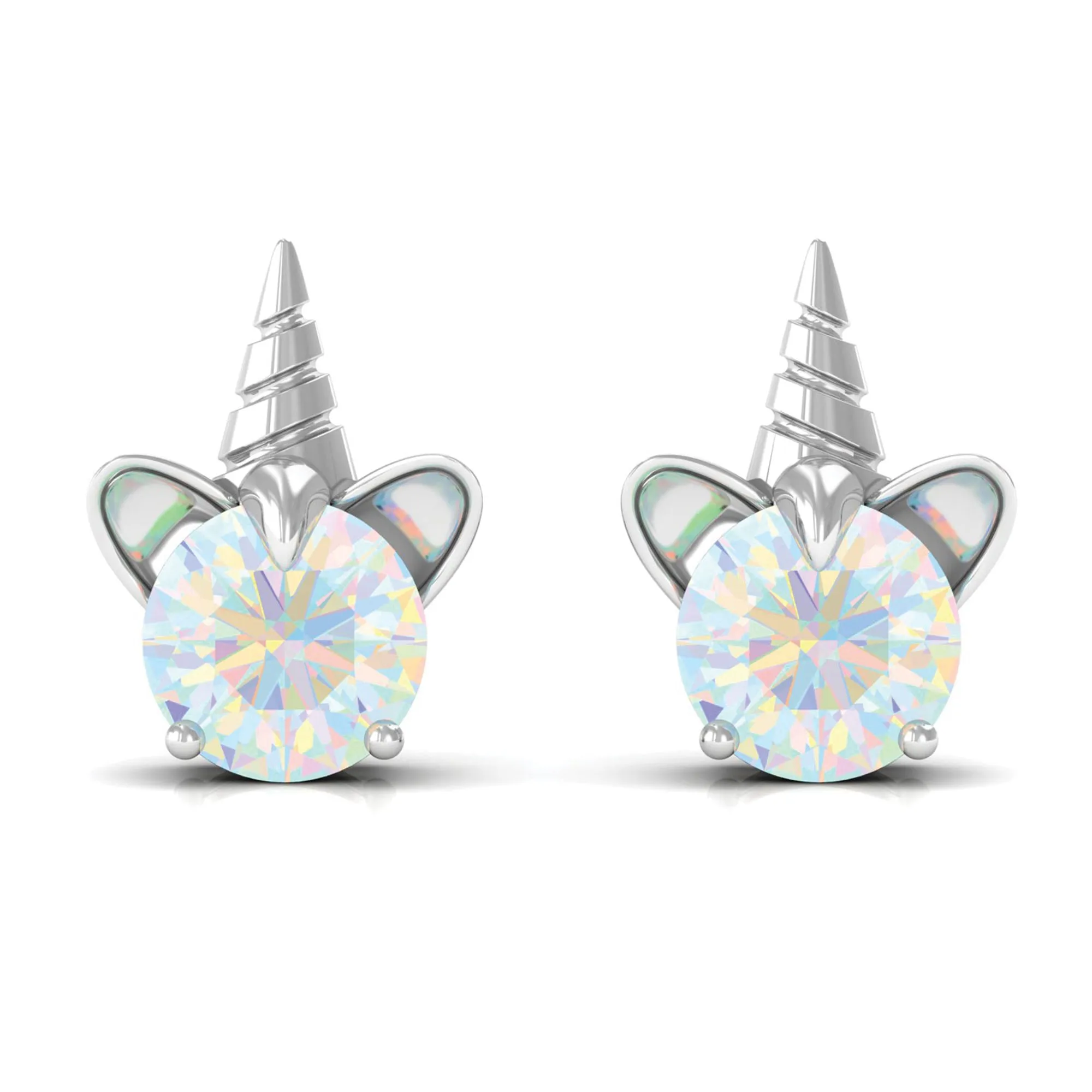 1 CT Ethiopian Opal Unicorn Solitaire Stud Earrings in Gold