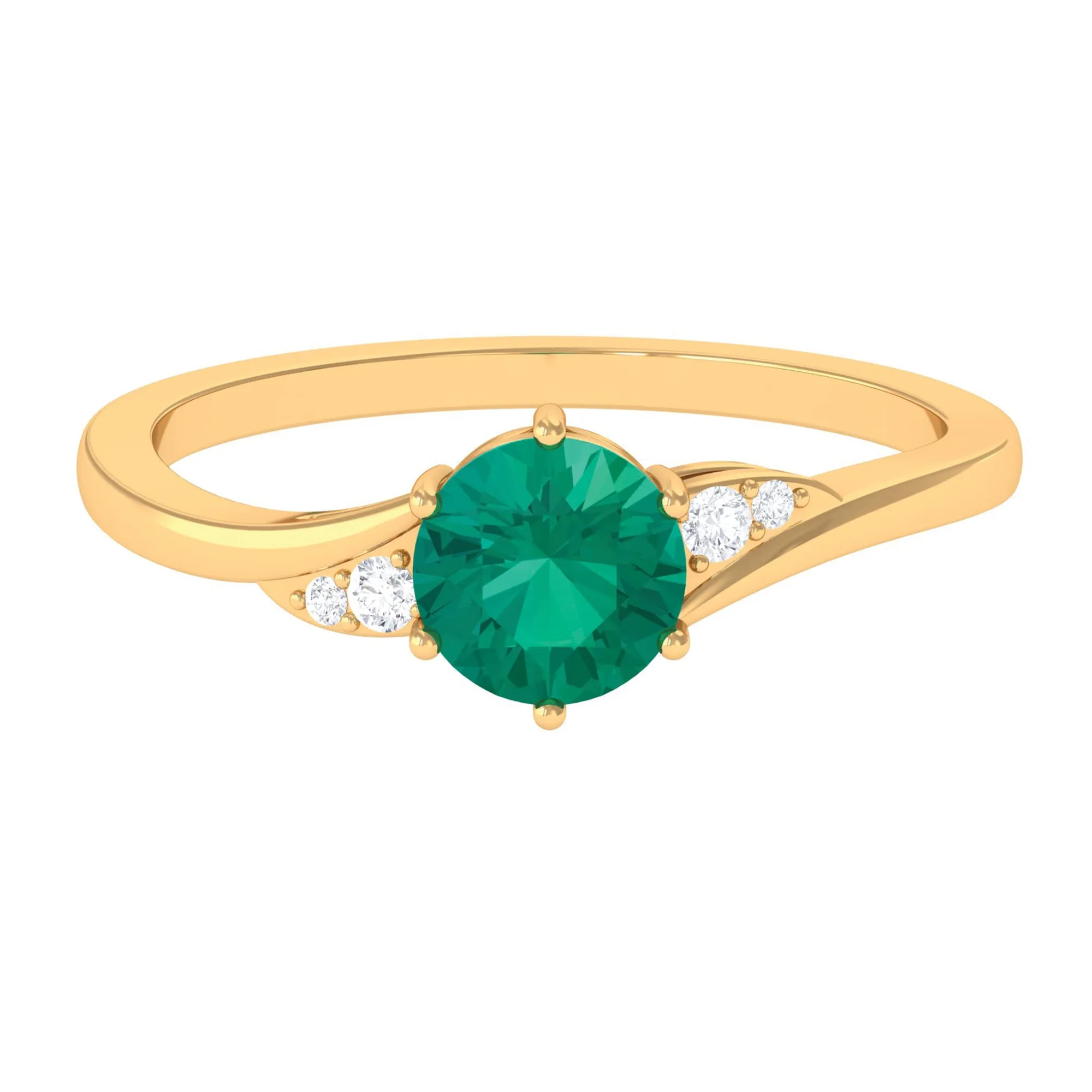 1 CT Round Emerald Solitaire Engagement Ring with Diamond