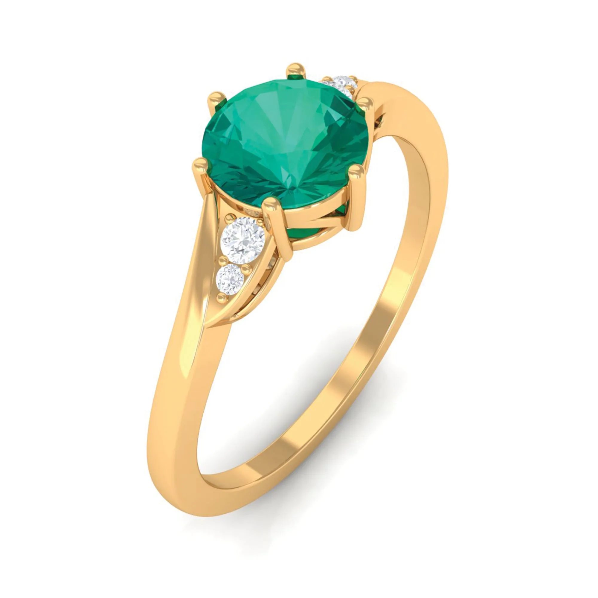 1 CT Round Emerald Solitaire Engagement Ring with Diamond