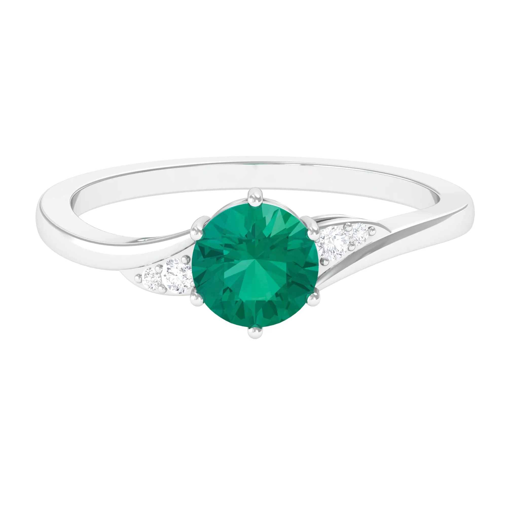 1 CT Round Emerald Solitaire Engagement Ring with Diamond