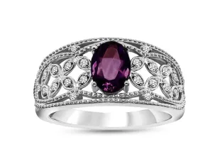 10k White Gold Amethyst and Diamond Ring