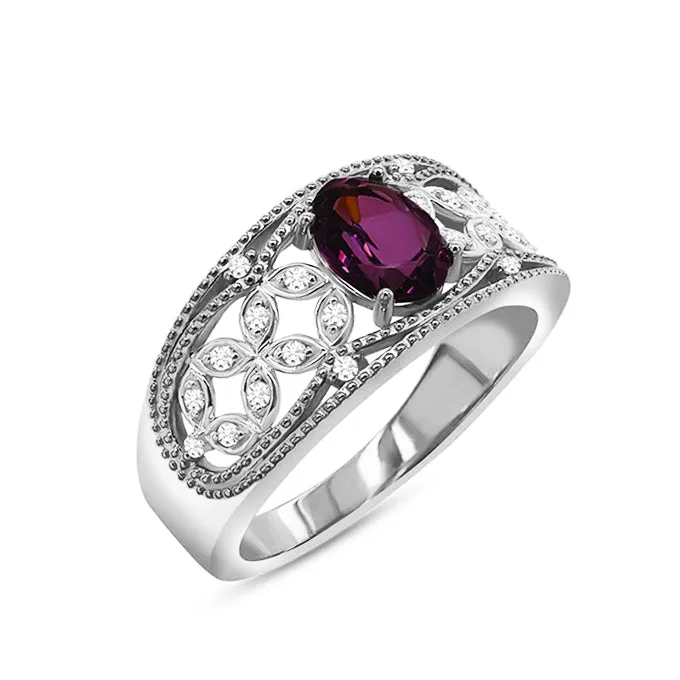 10k White Gold Amethyst and Diamond Ring