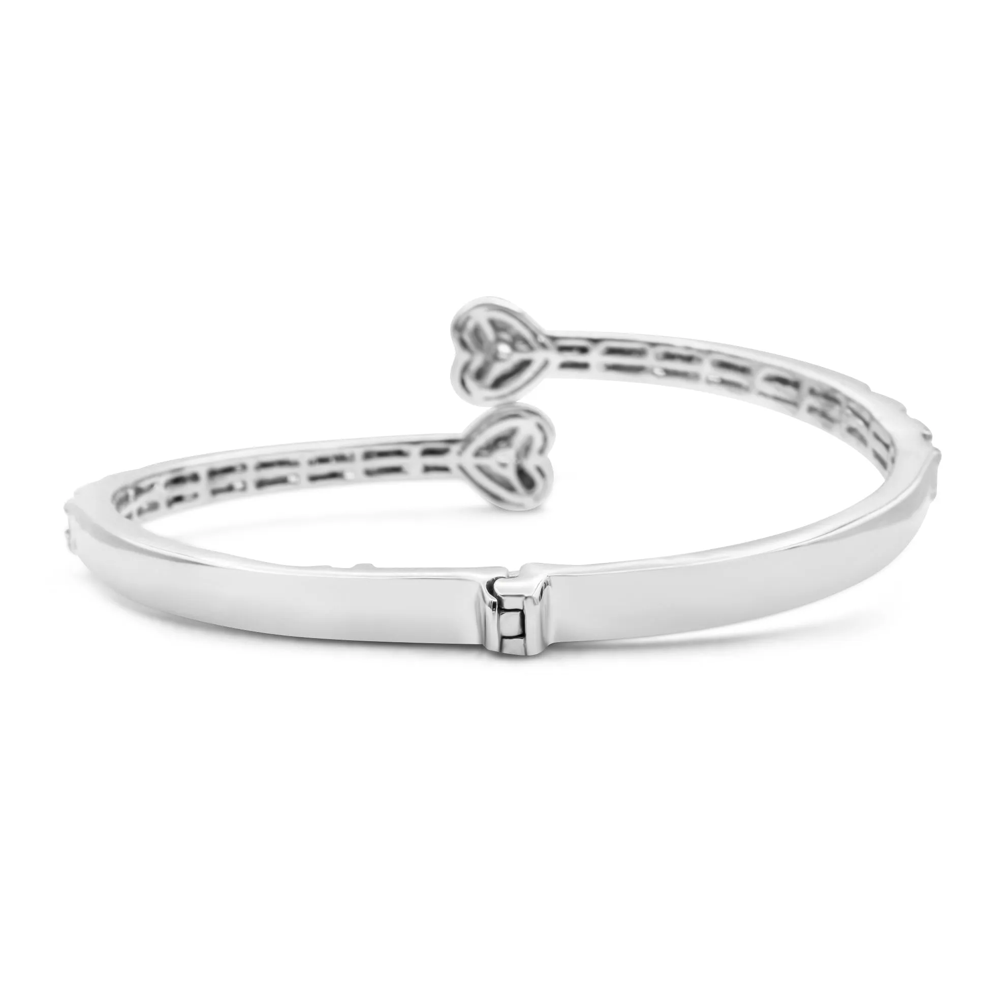 10k White Gold Diamond Baguette Heart Bangle 1.94 ctw