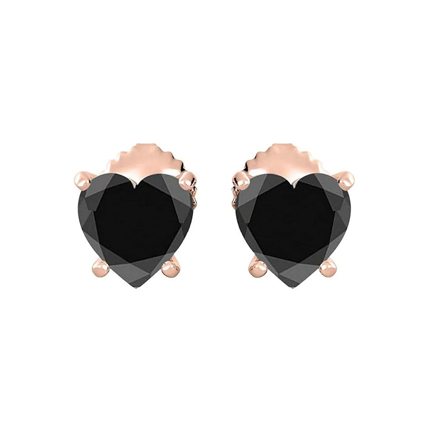 10k Yellow Gold Plated 1 Carat Heart Created Black Sapphire Stud Earrings