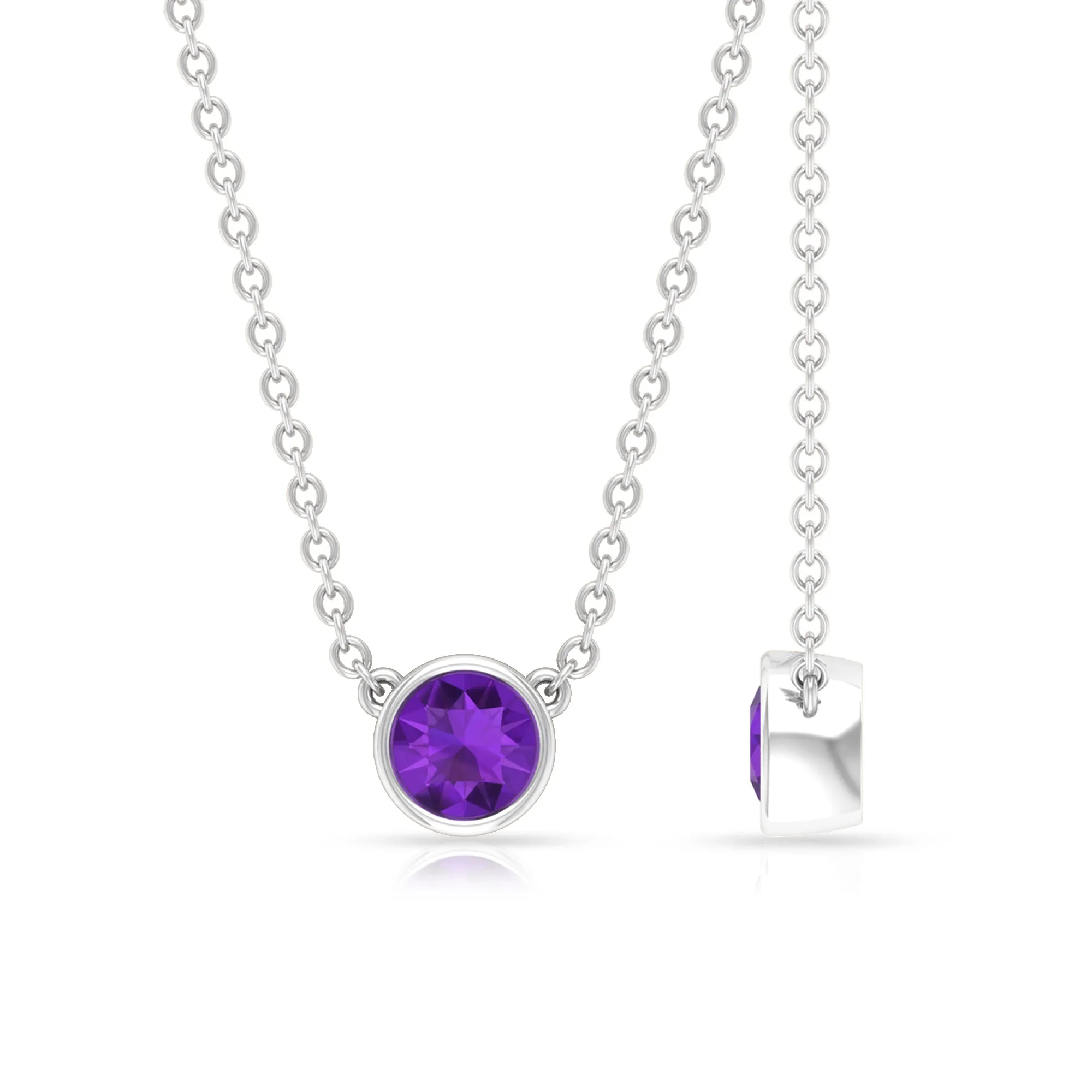 1/2 CT Bezel Set Round Amethyst Solitaire Necklace in Gold