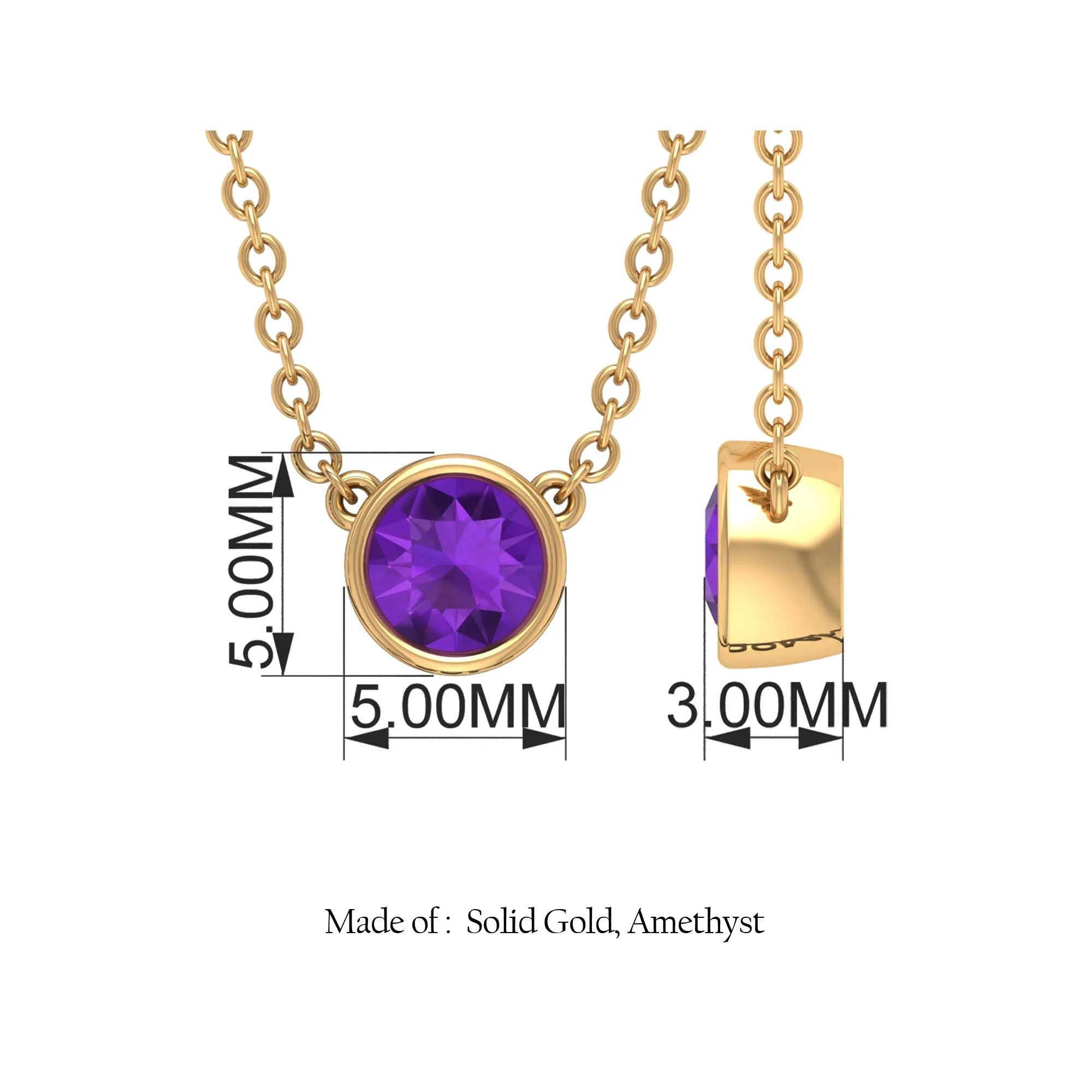 1/2 CT Bezel Set Round Amethyst Solitaire Necklace in Gold