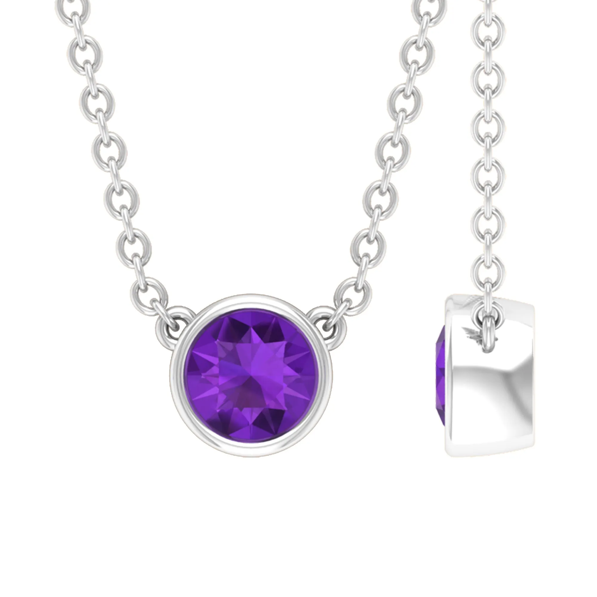 1/2 CT Bezel Set Round Amethyst Solitaire Necklace in Gold