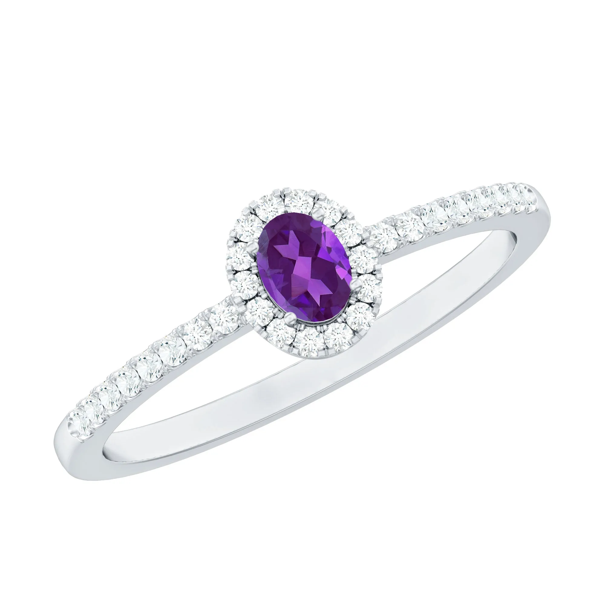 1/2 CT Oval Shape Amethyst Classic Engagement Ring with Diamond Halo