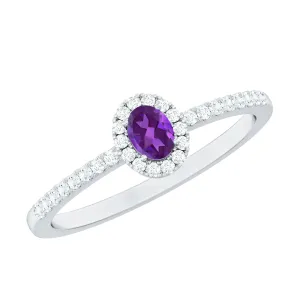 1/2 CT Oval Shape Amethyst Classic Engagement Ring with Diamond Halo