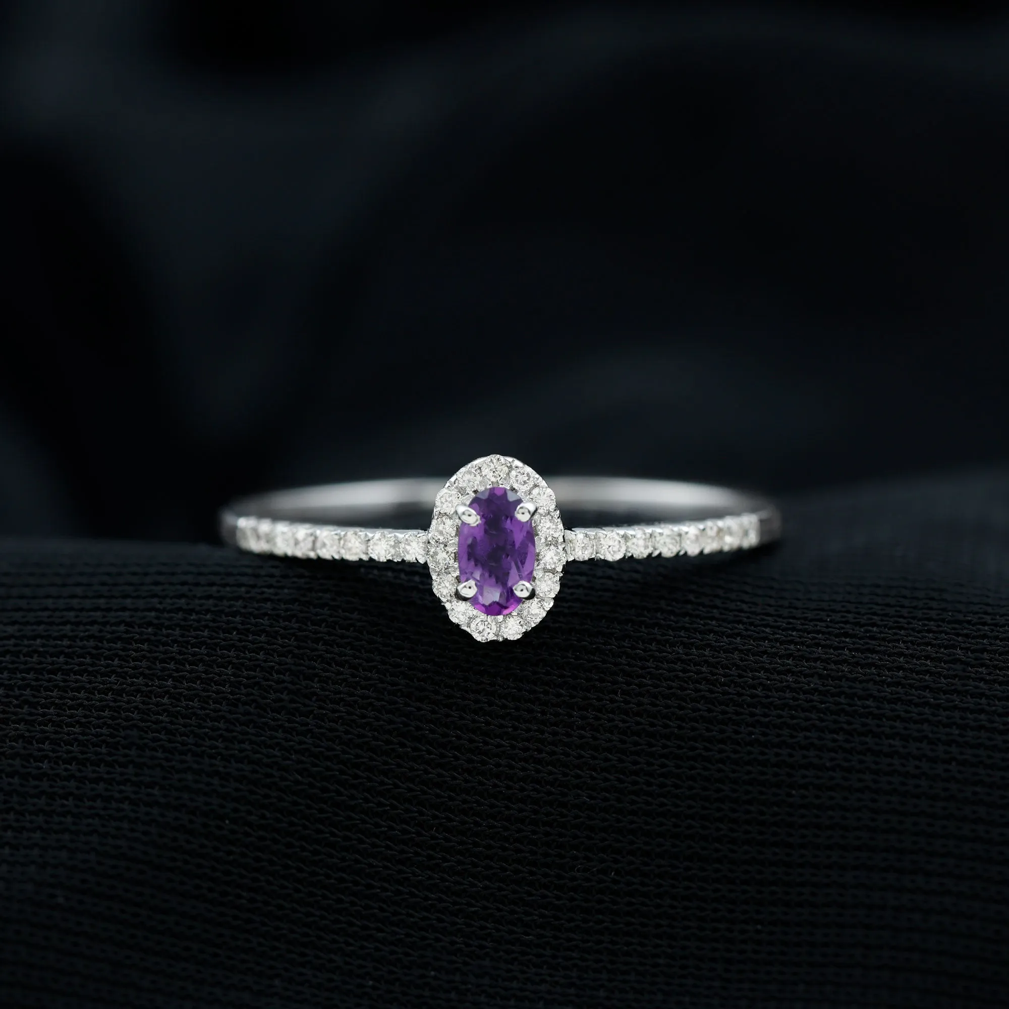 1/2 CT Oval Shape Amethyst Classic Engagement Ring with Diamond Halo