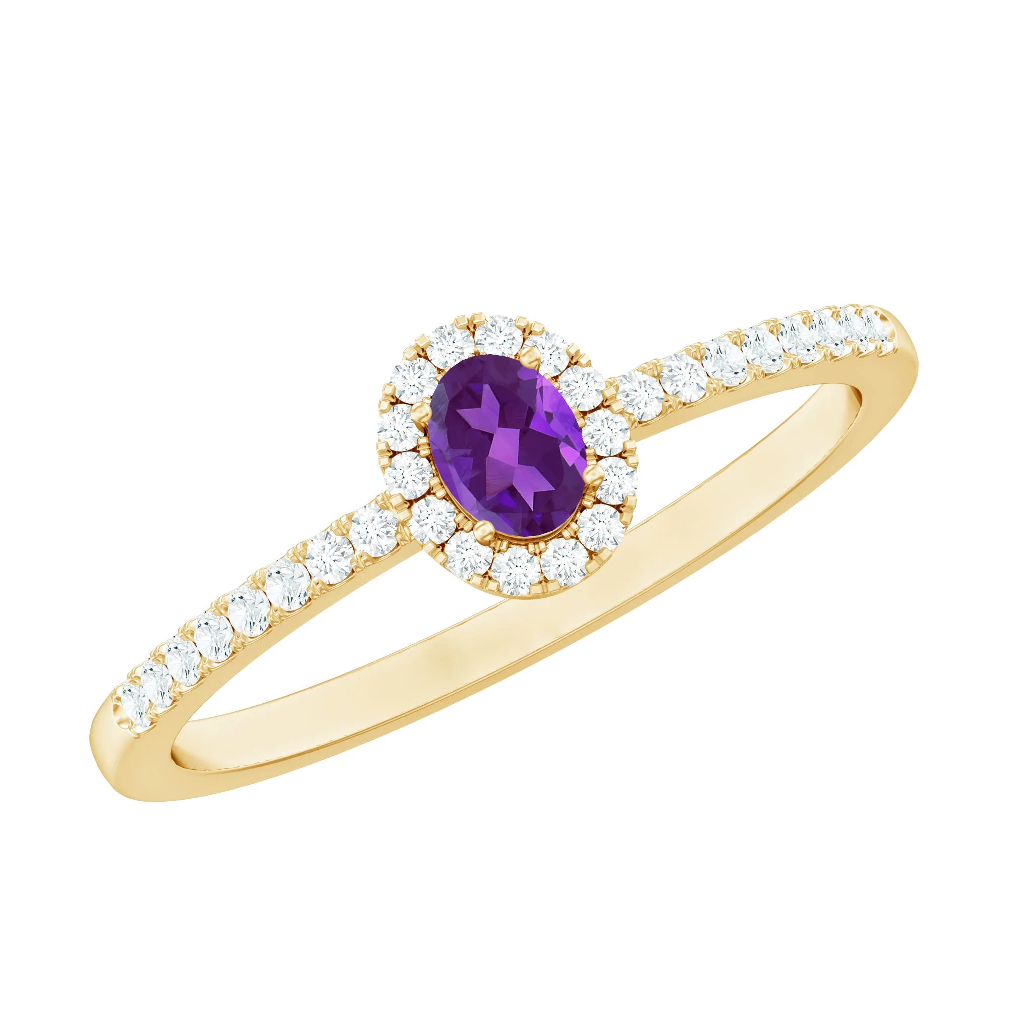 1/2 CT Oval Shape Amethyst Classic Engagement Ring with Diamond Halo