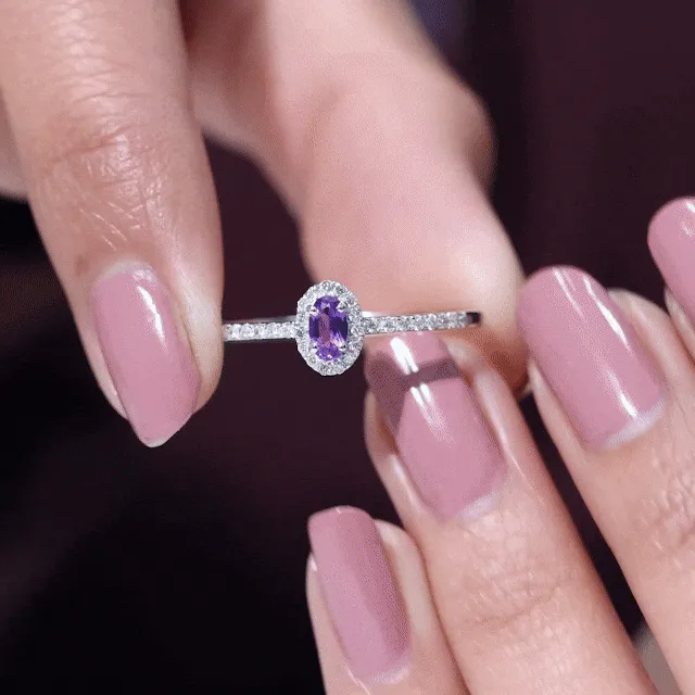 1/2 CT Oval Shape Amethyst Classic Engagement Ring with Diamond Halo