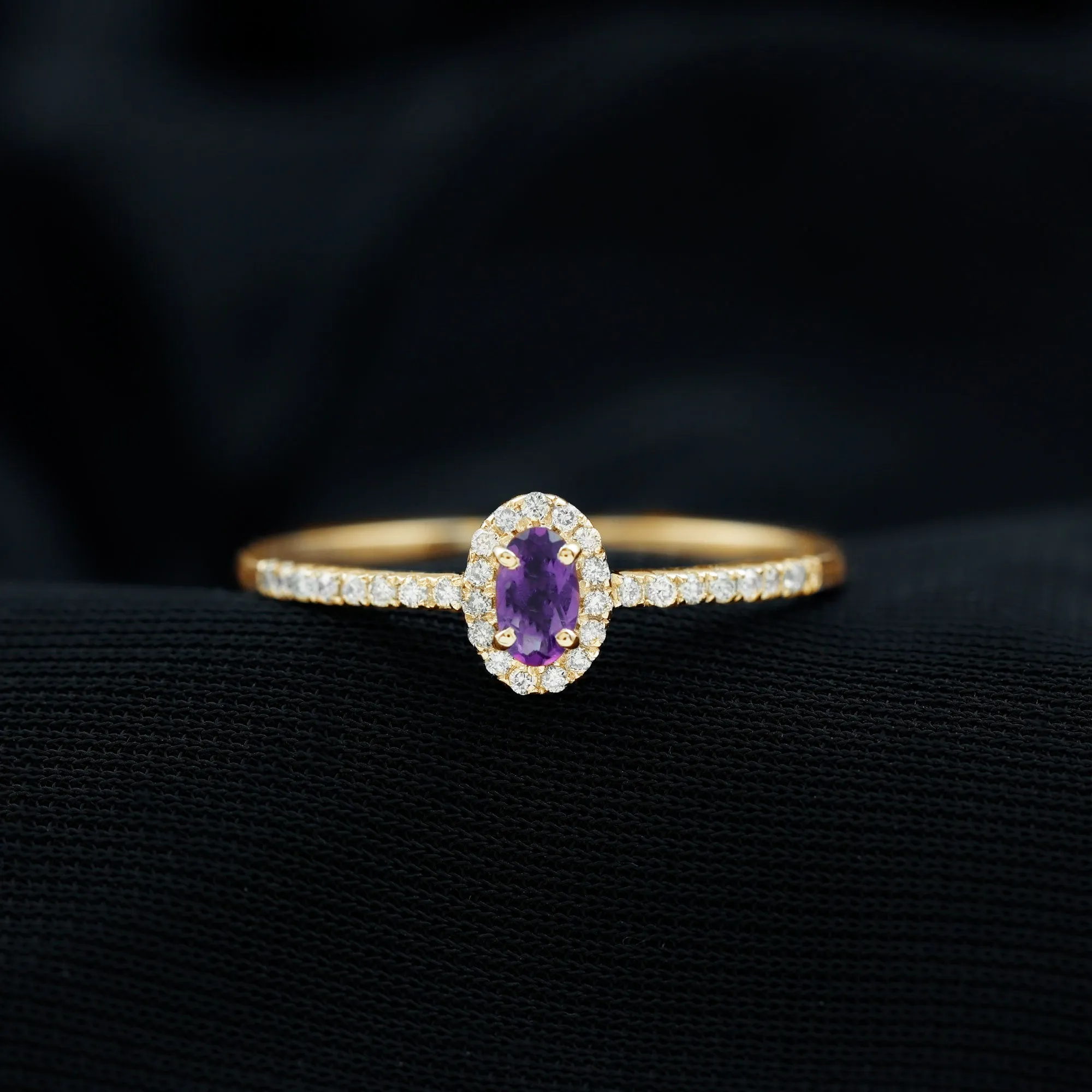 1/2 CT Oval Shape Amethyst Classic Engagement Ring with Diamond Halo