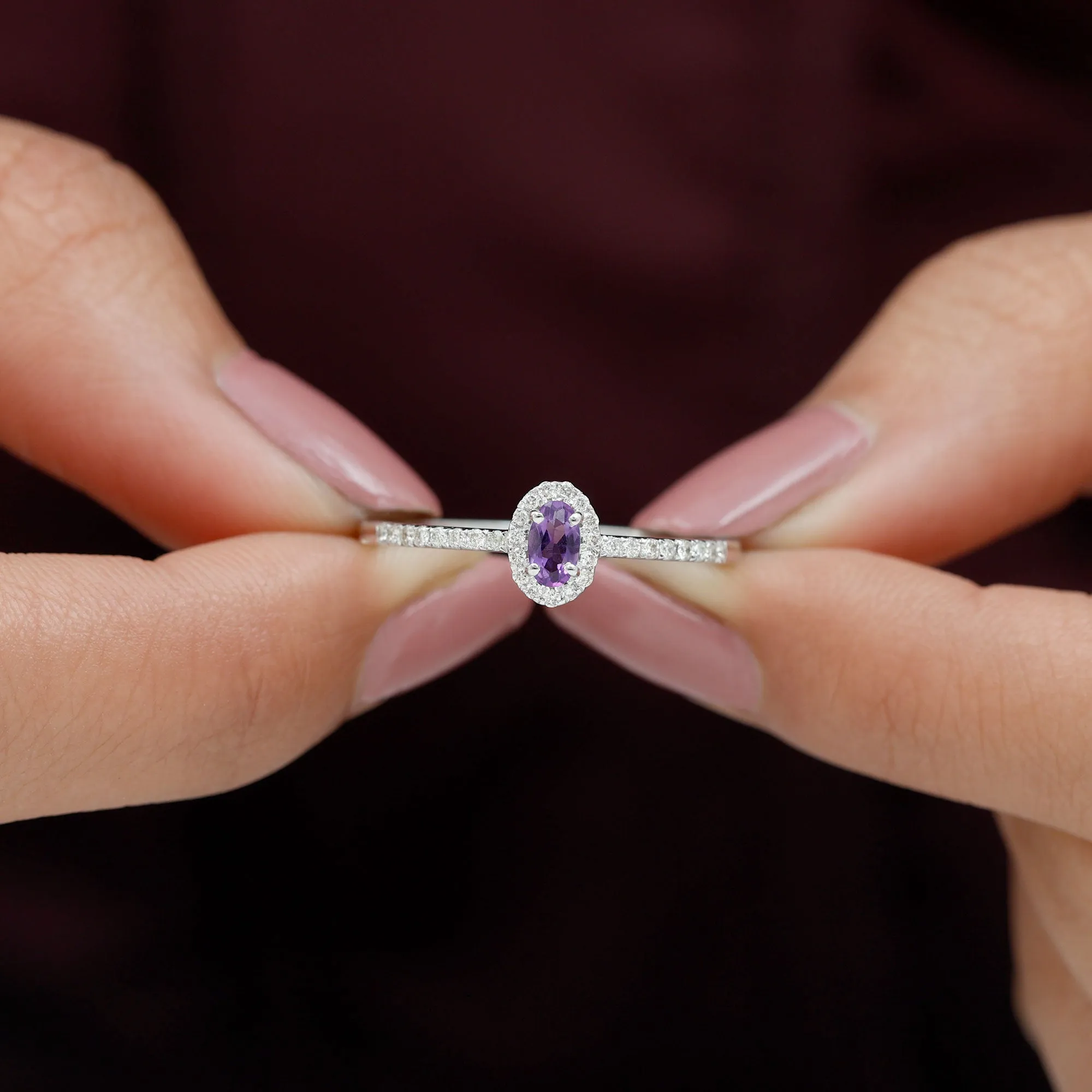 1/2 CT Oval Shape Amethyst Classic Engagement Ring with Diamond Halo