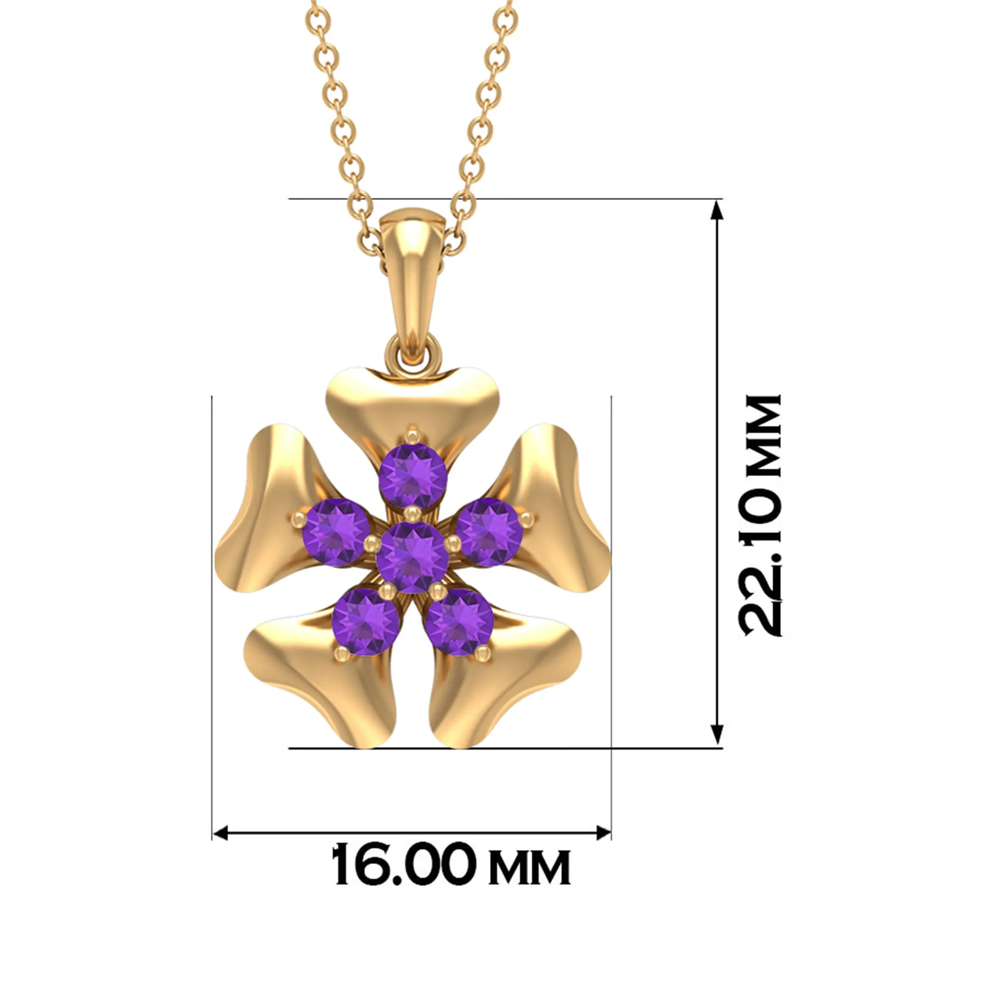 1/2 CT Purple Amethyst Cluster and Gold Heart Petal Pendant