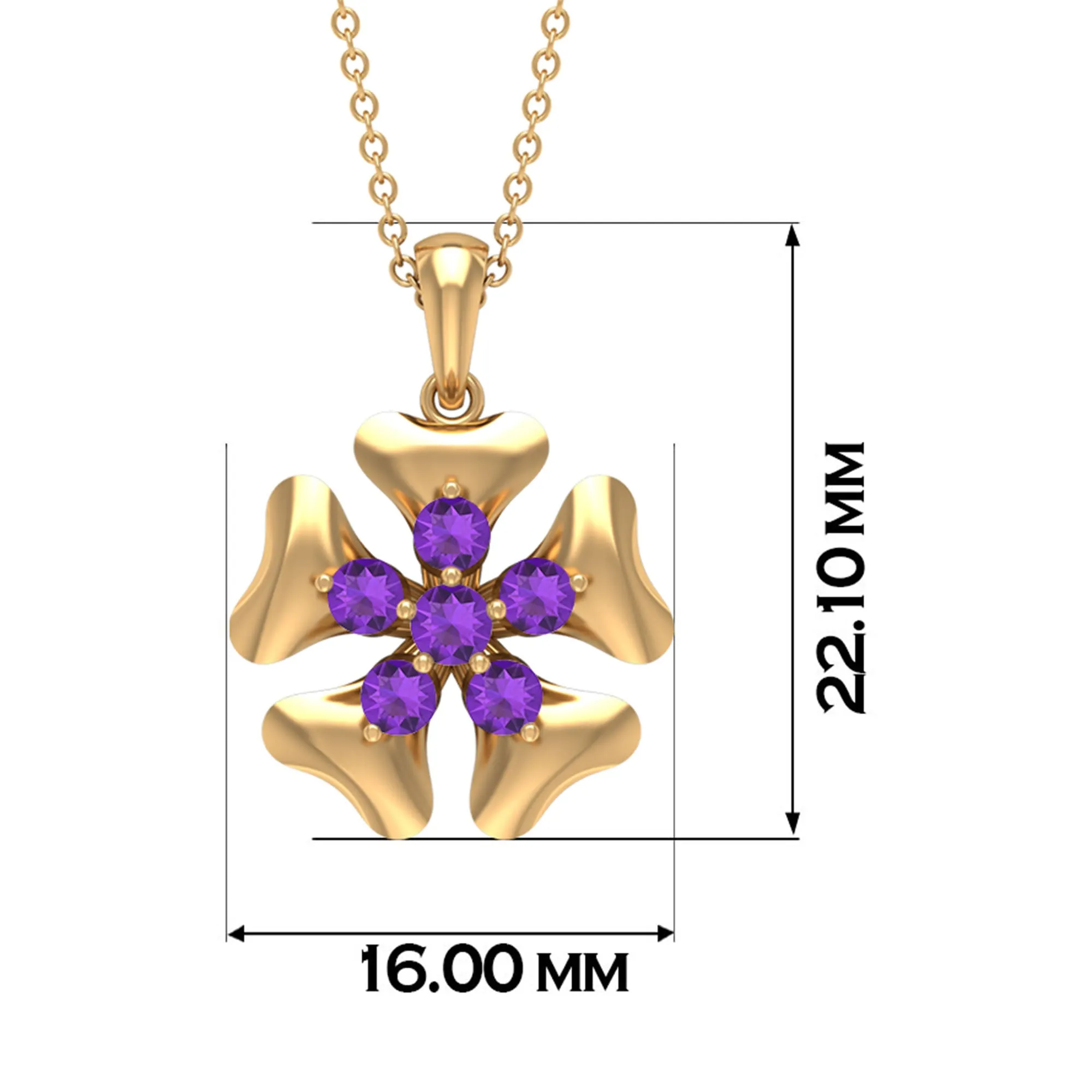 1/2 CT Purple Amethyst Cluster and Gold Heart Petal Pendant