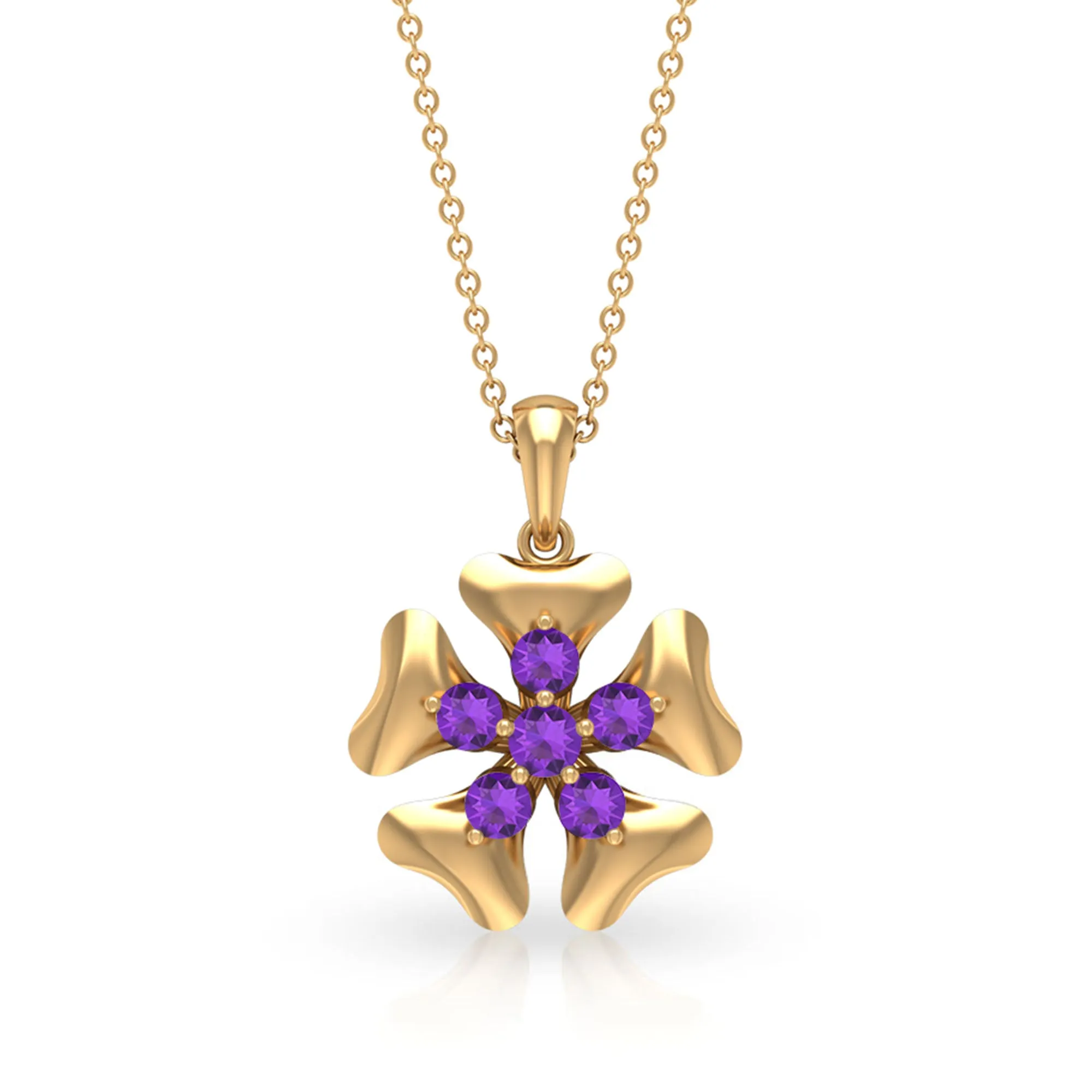 1/2 CT Purple Amethyst Cluster and Gold Heart Petal Pendant