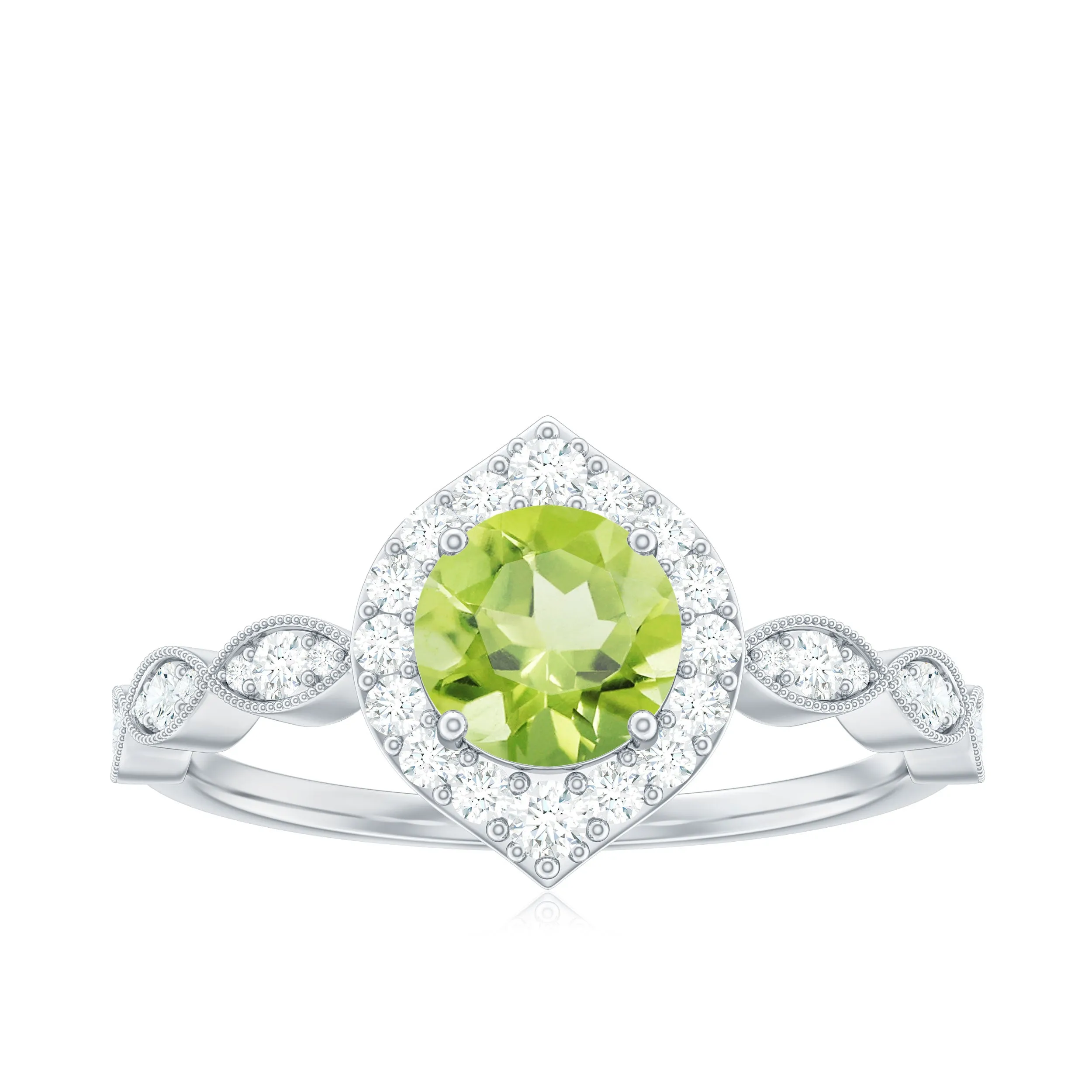 1.25 CT Peridot Vintage Engagement Ring with Diamond Accent