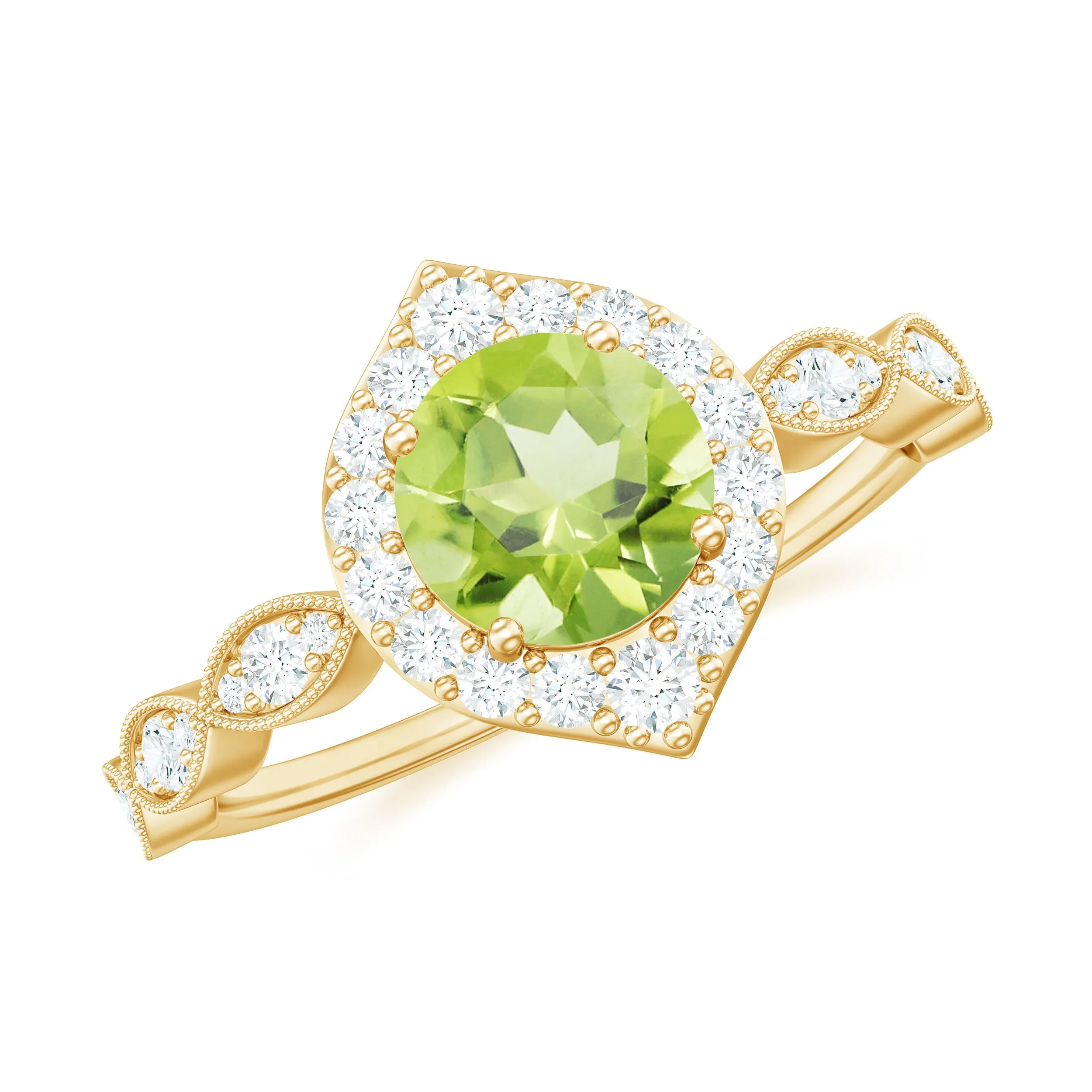 1.25 CT Peridot Vintage Engagement Ring with Diamond Accent