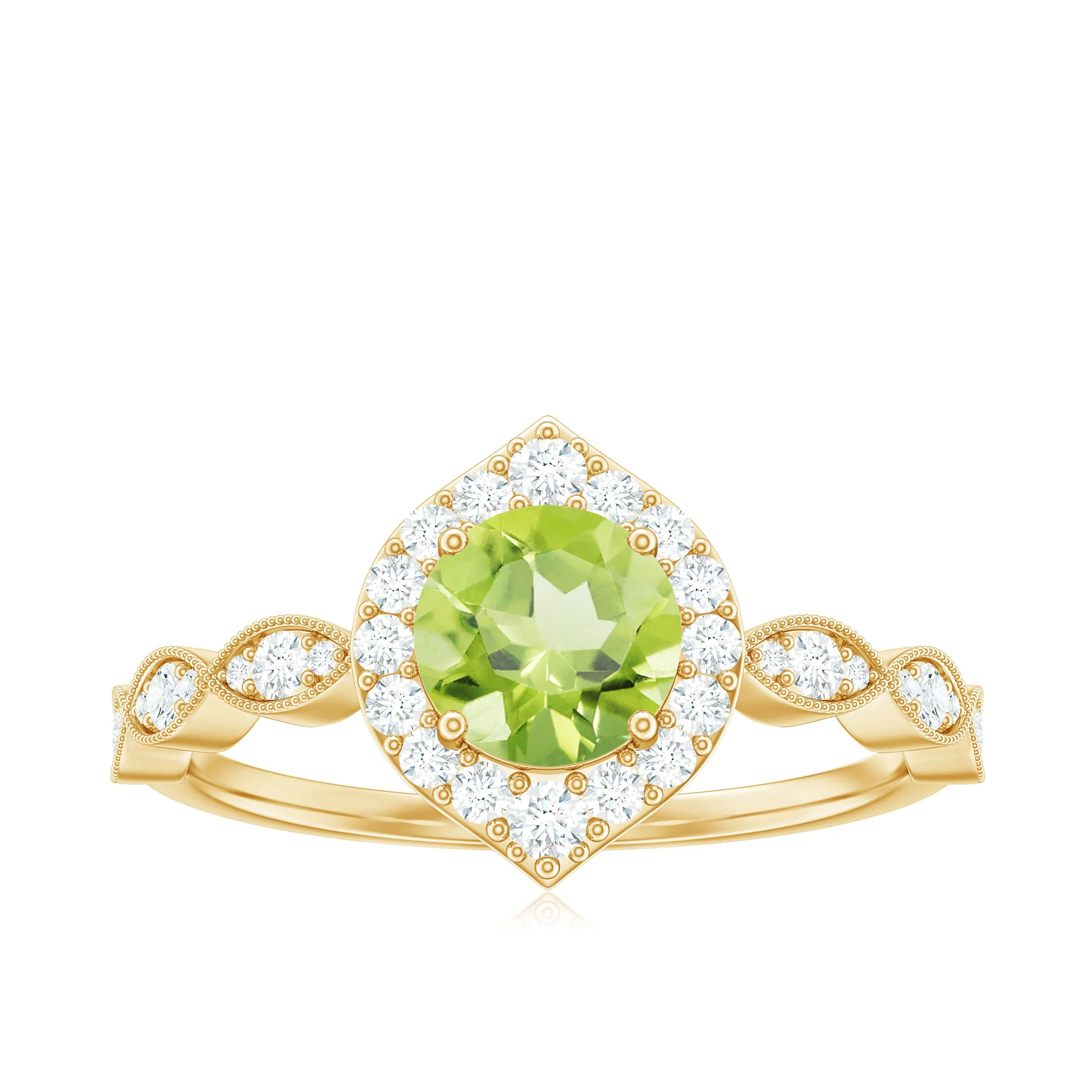 1.25 CT Peridot Vintage Engagement Ring with Diamond Accent