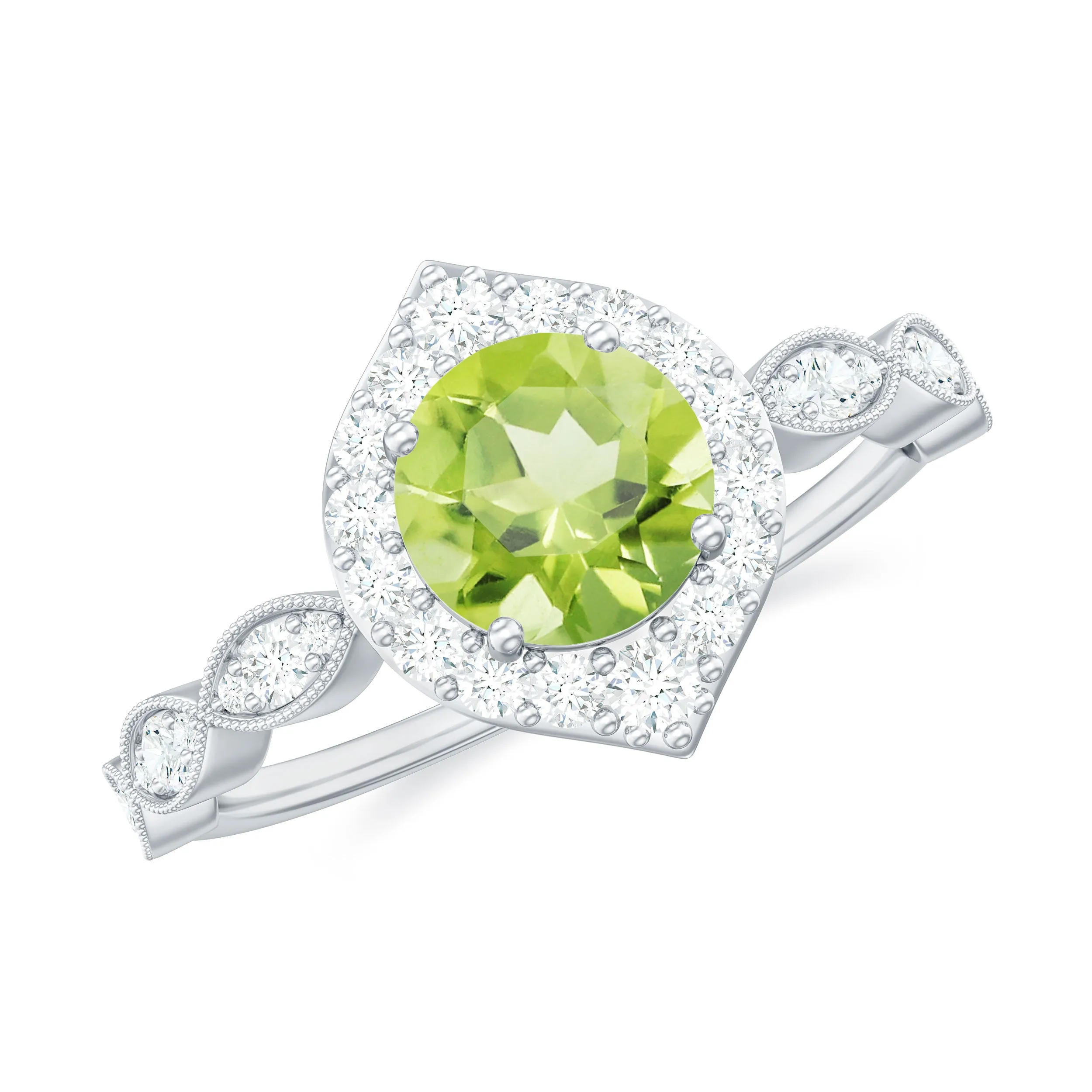 1.25 CT Peridot Vintage Engagement Ring with Diamond Accent