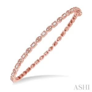 1/3 Ctw Baguette & Round Cut Diamond Stackable Bangle in 14K Rose Gold