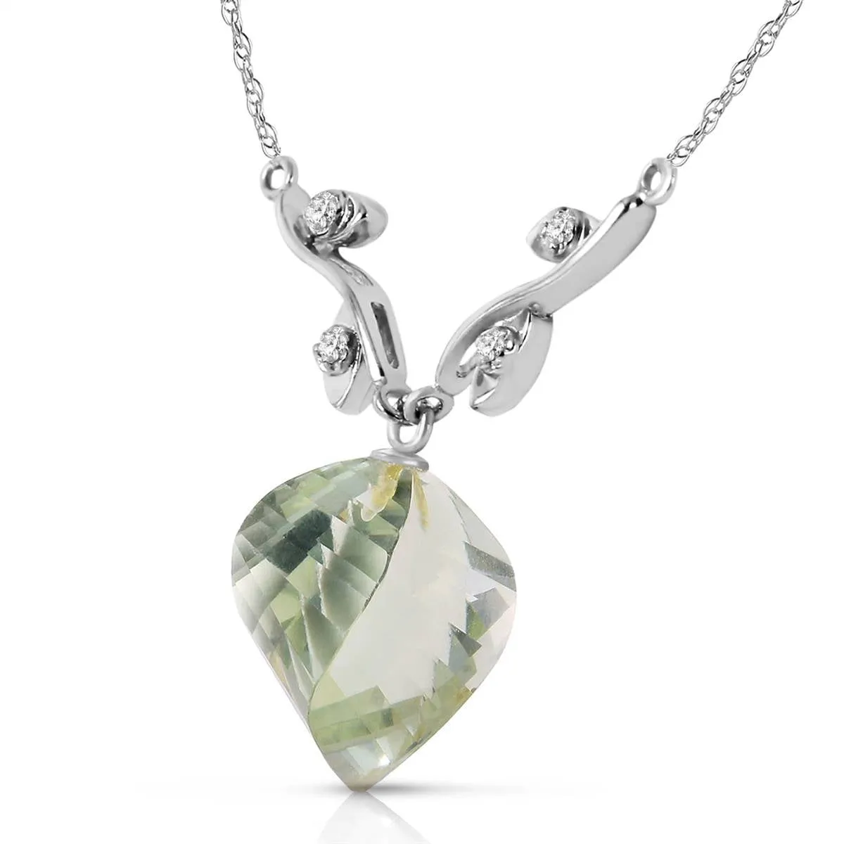 13.02 Carat 14K Solid White Gold Scattered Fragments Green Amethyst Necklace