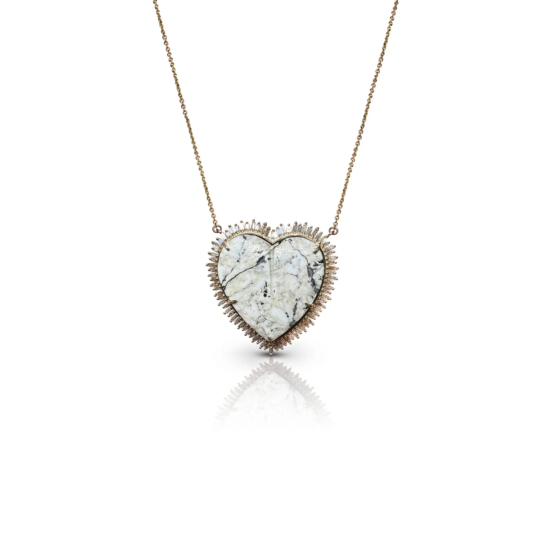 14k Diamond and White Buffalo Turquoise Heart Necklace