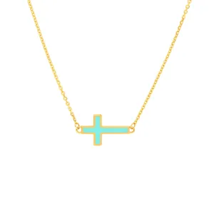 14k Enamel Sideways Cross Necklace