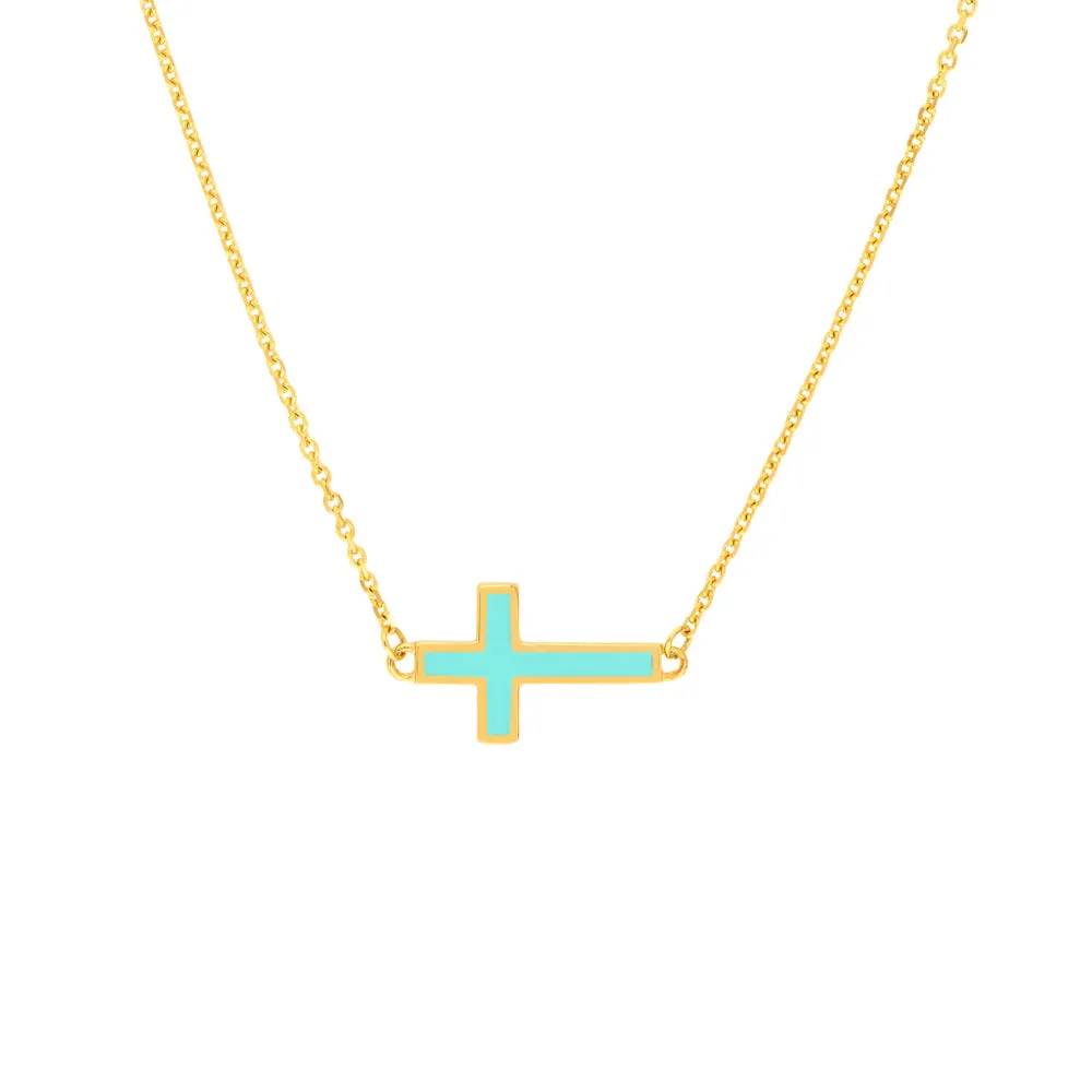 14k Enamel Sideways Cross Necklace