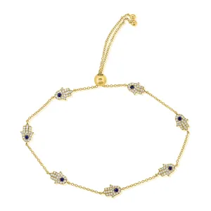 14k Gold & Diamond Evil Eye Bolo Bracelet - 0.40ct