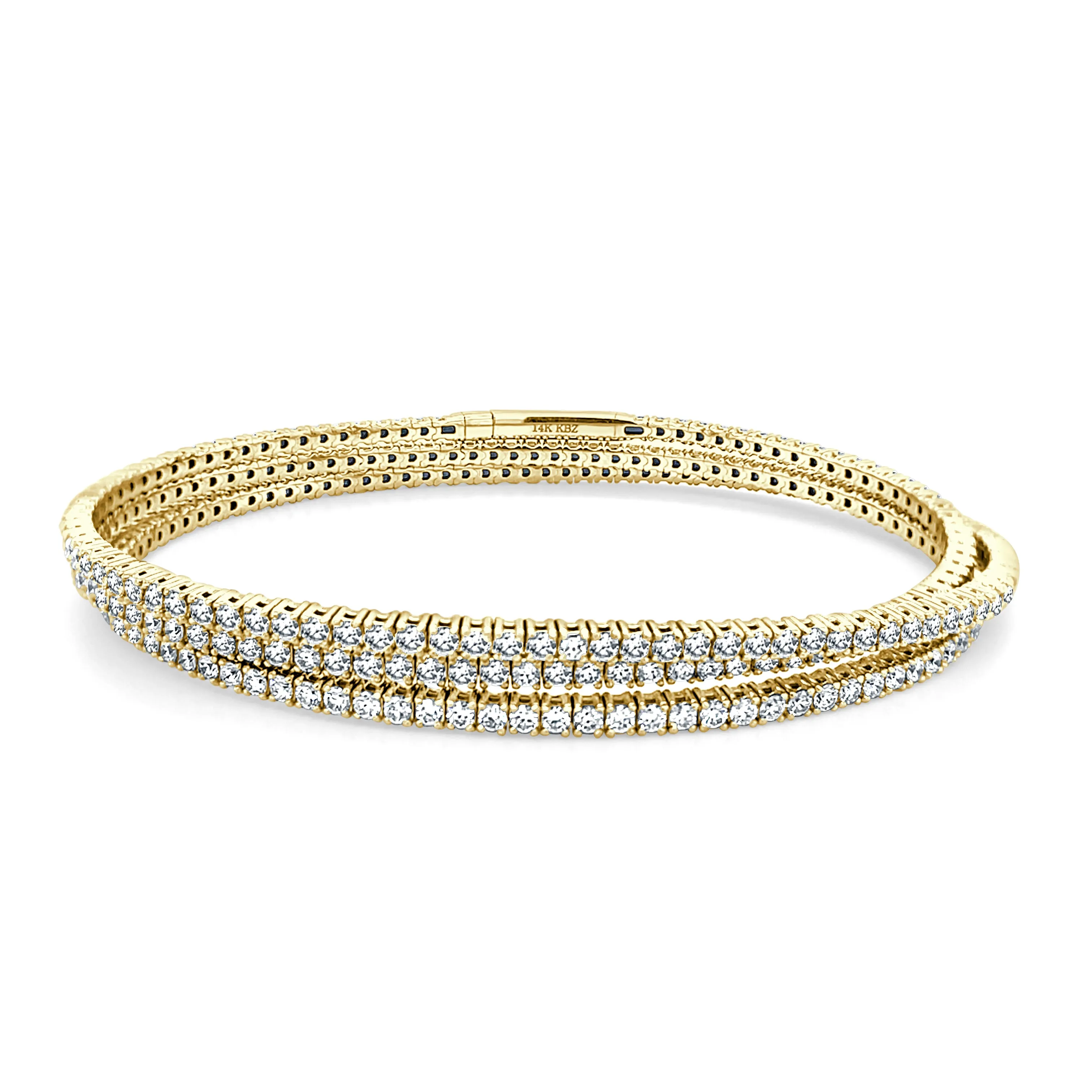 14k Gold & Diamond Flexible 3-Row Bangle - 5.00ct