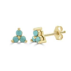 14k Gold & Turquoise 3-Stone Studs - 0.17ct