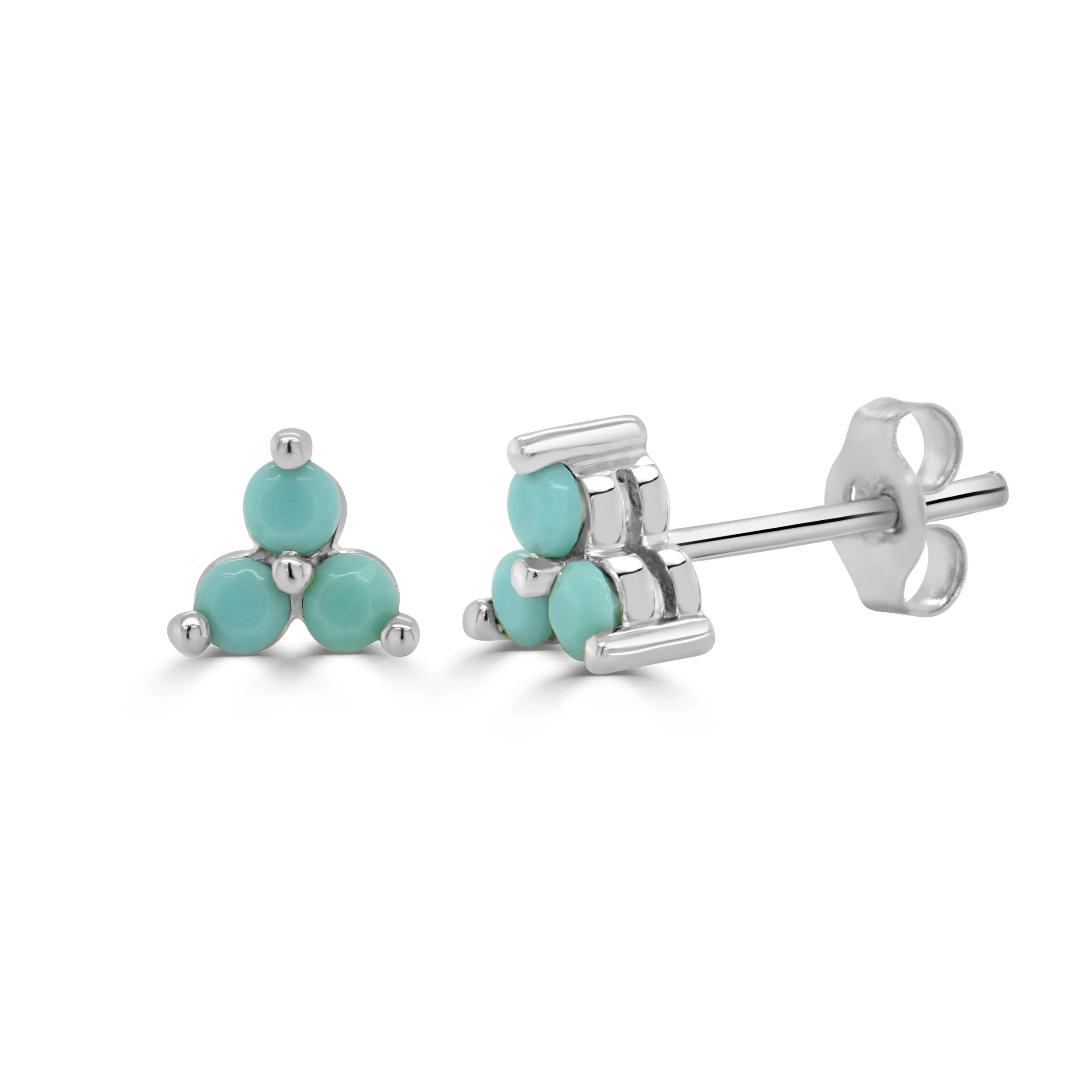 14k Gold & Turquoise 3-Stone Studs - 0.17ct