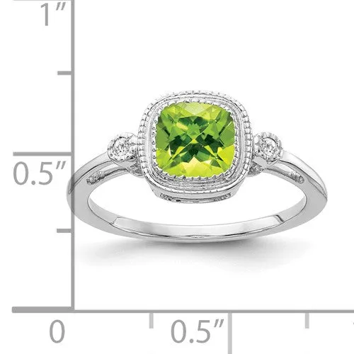 14k Gold Cushion Cut Peridot with Diamond Accent Ring