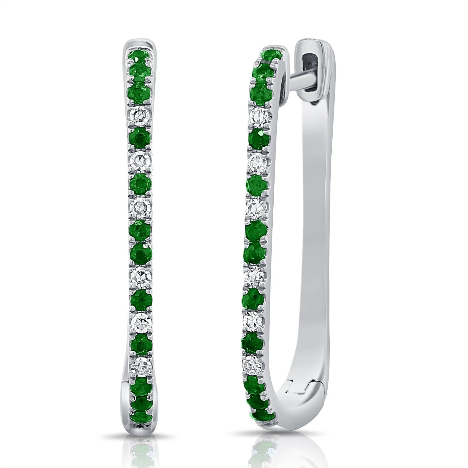 14K Gold Diamond & Emerald Alternating Huggie Earrings