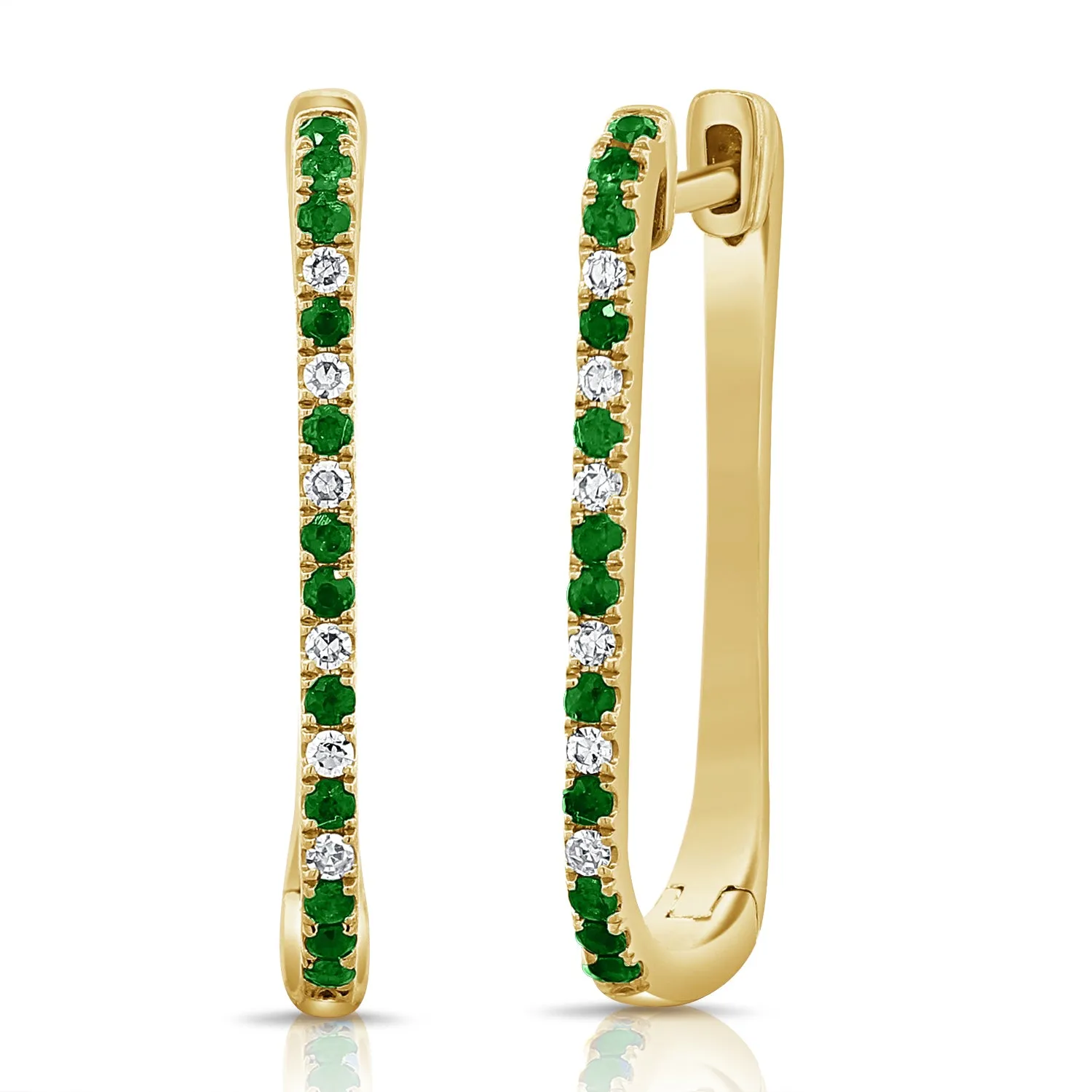 14K Gold Diamond & Emerald Alternating Huggie Earrings