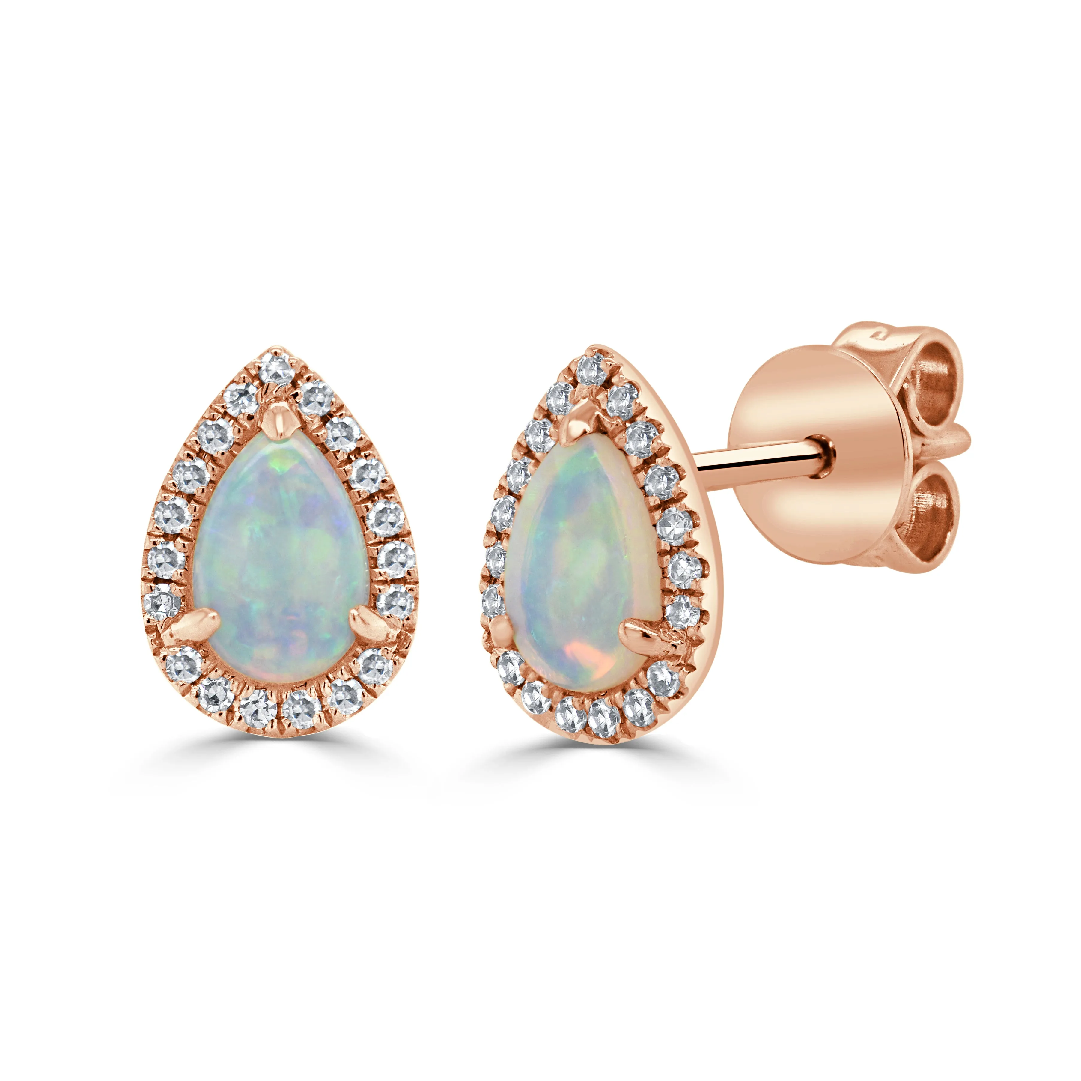 14K Gold Diamond & Pear Shape Opal Earrings